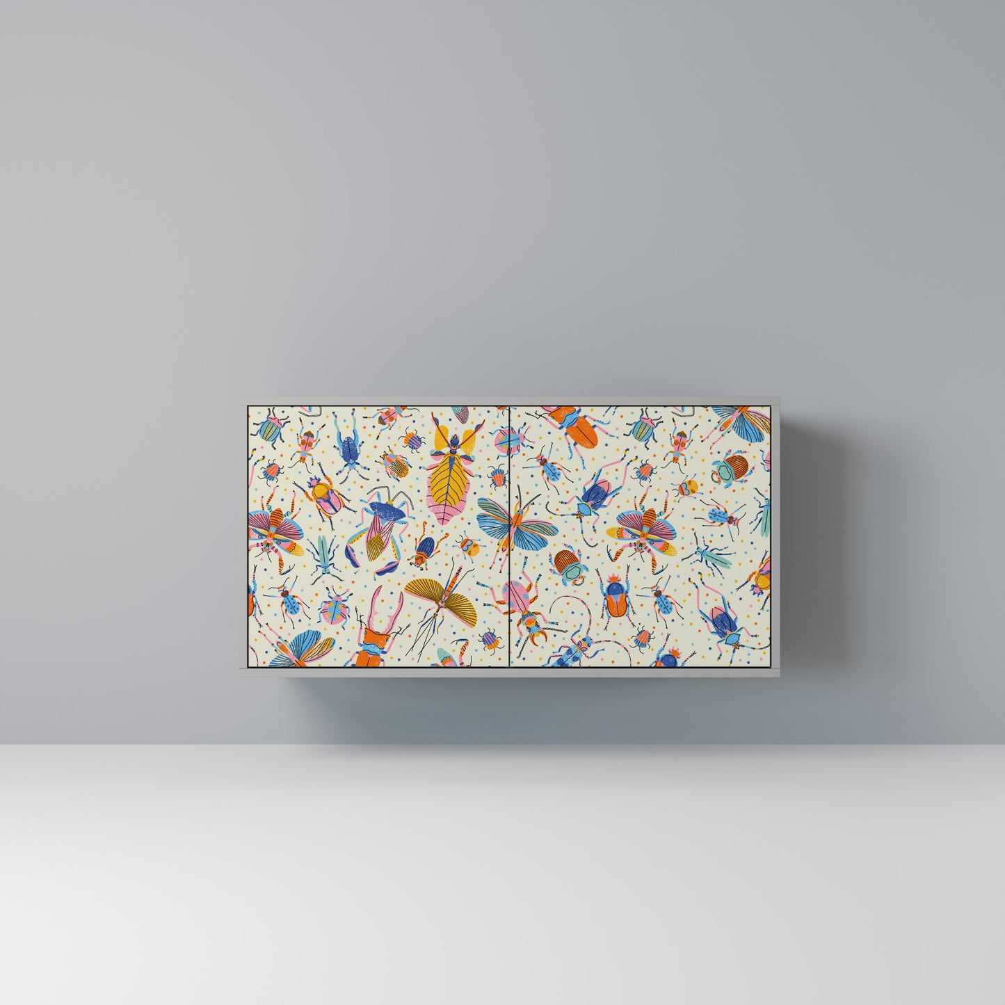 COLORFUL INSECTS 2-Door Sideboard in Grey Finish