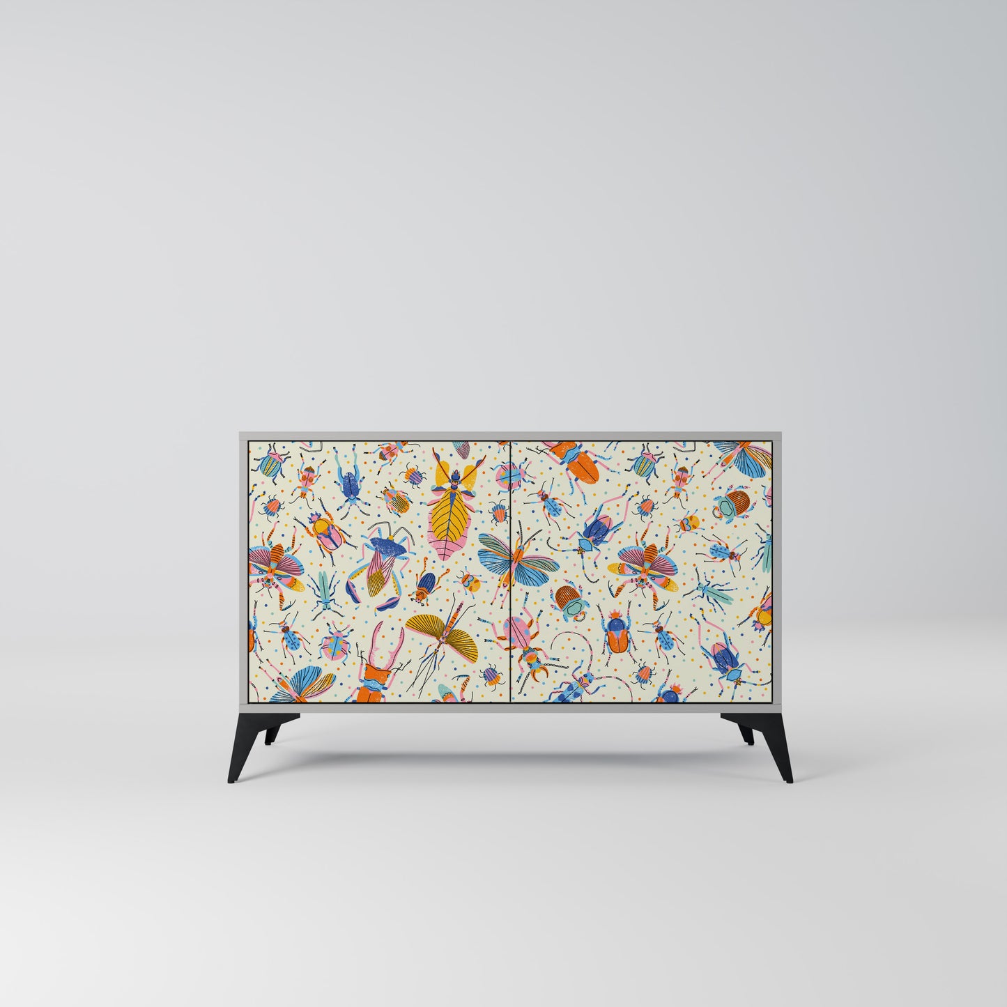 COLORFUL INSECTS 2-Door Sideboard in Grey Finish