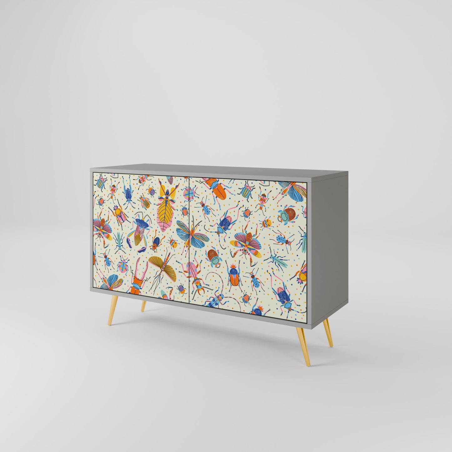 COLORFUL INSECTS 2-Door Sideboard in Grey Finish