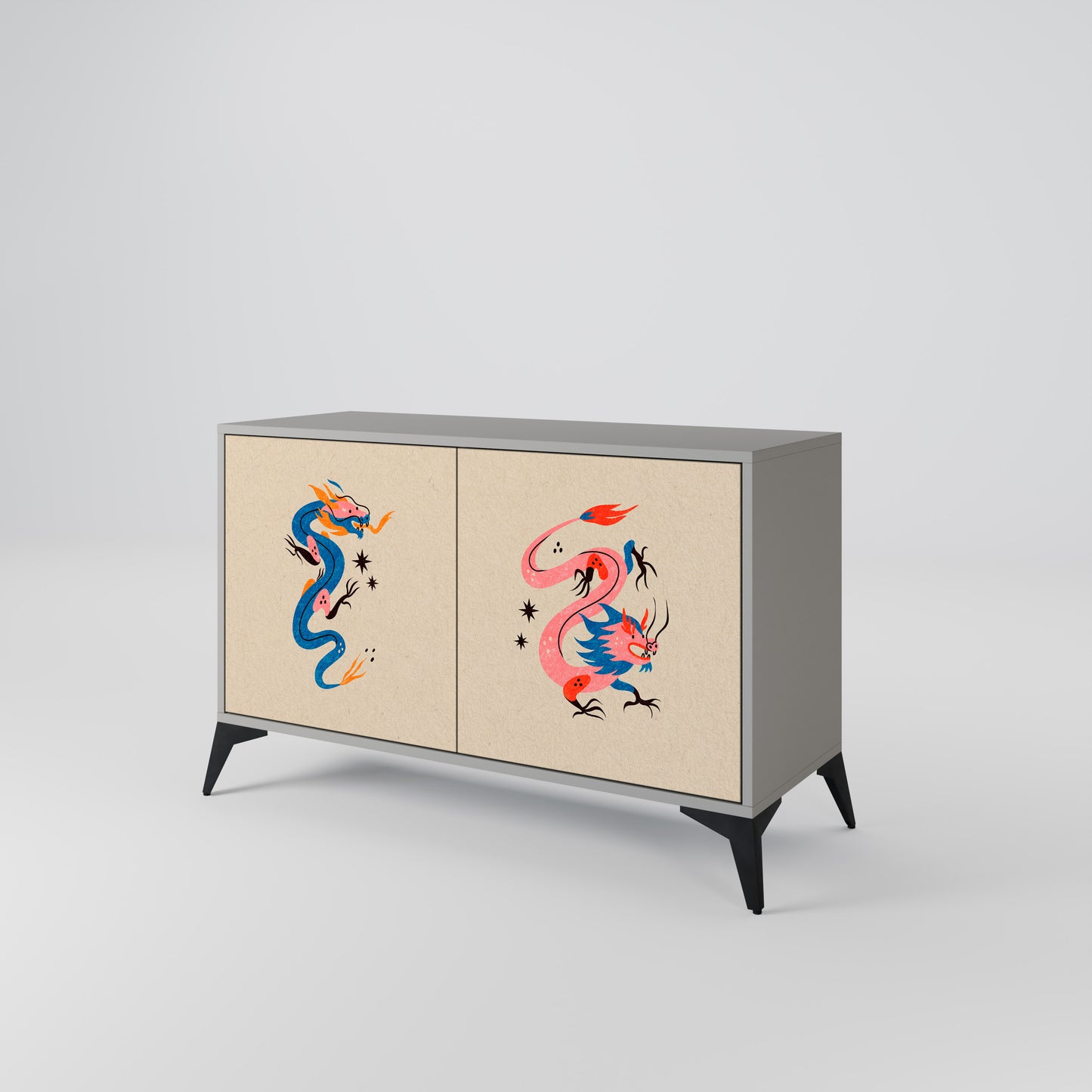MYTHOLOGICAL CREATURES 2-Door Sideboard in Grey Finish