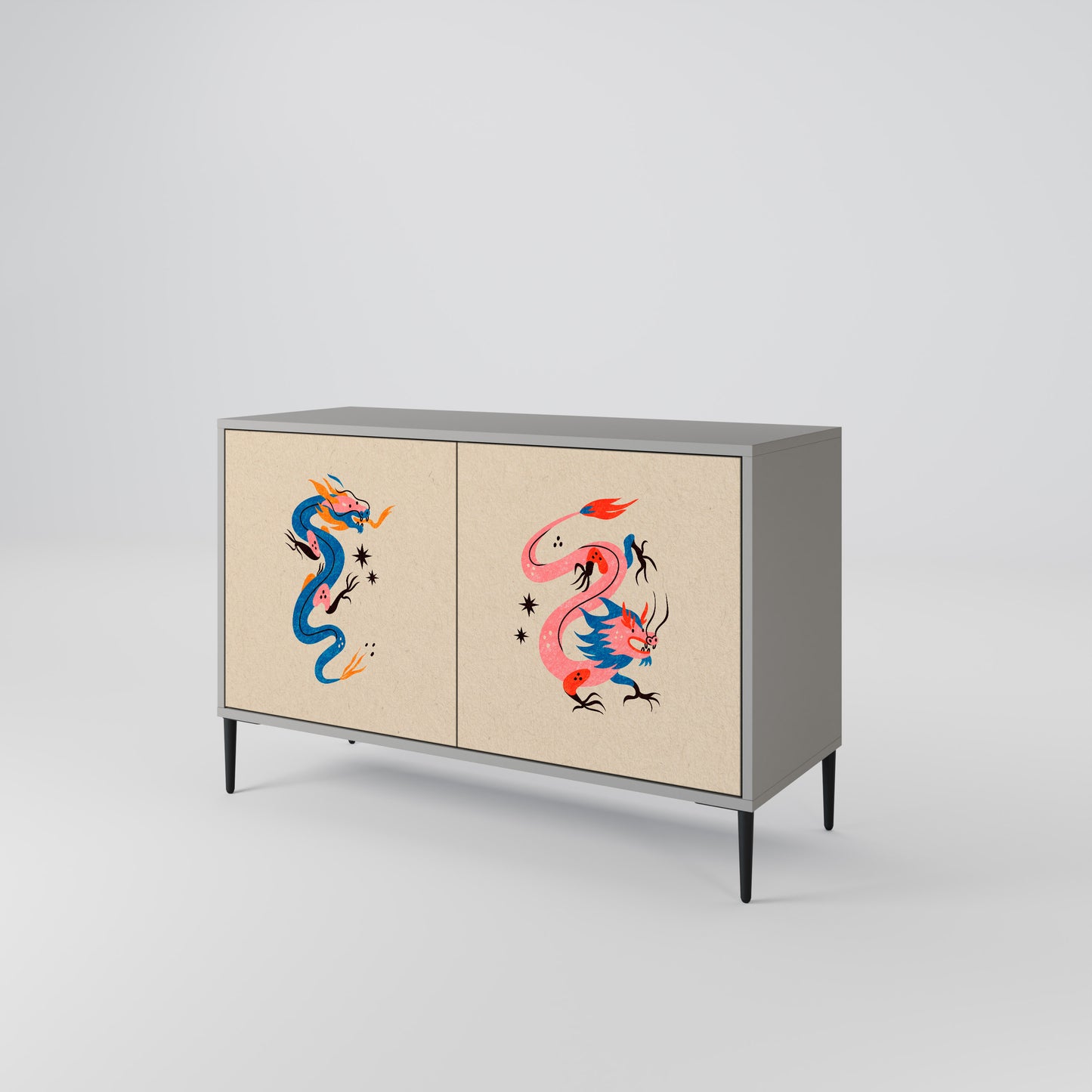 MYTHOLOGICAL CREATURES 2-Door Sideboard in Grey Finish