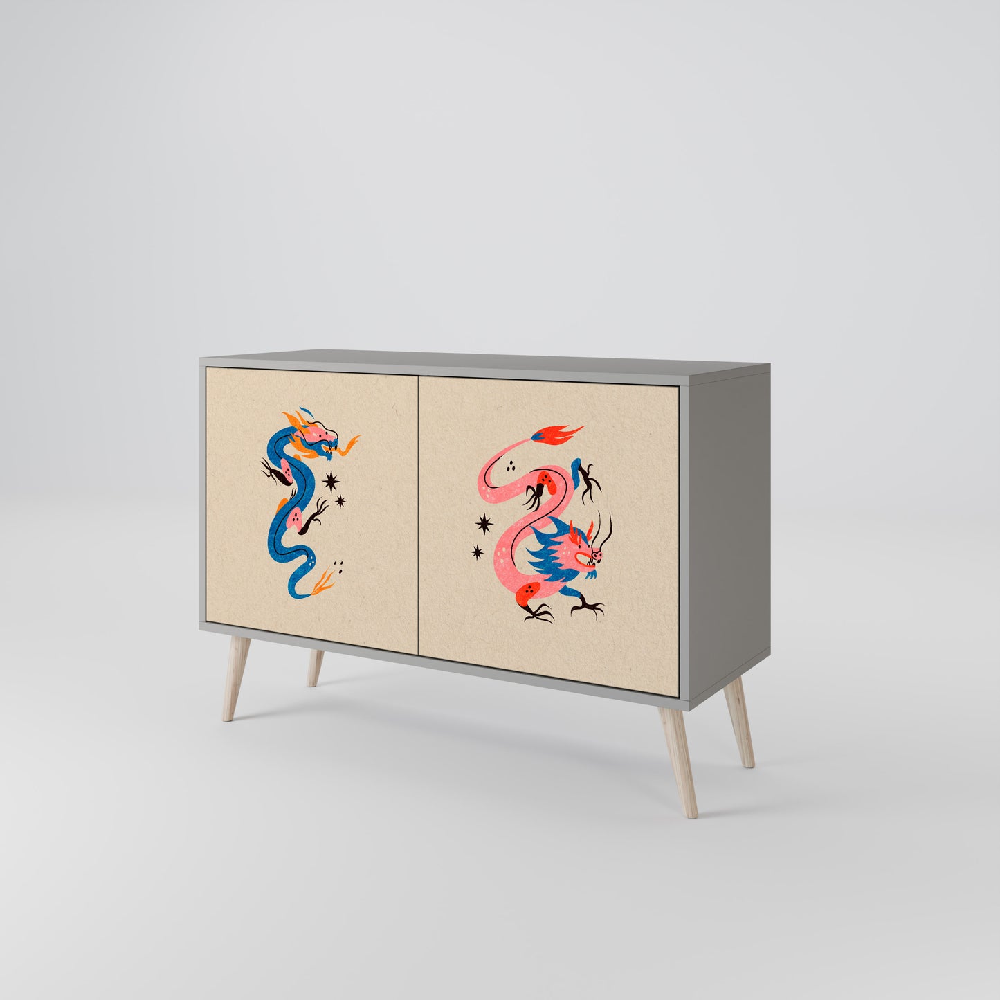MYTHOLOGICAL CREATURES 2-Door Sideboard in Grey Finish