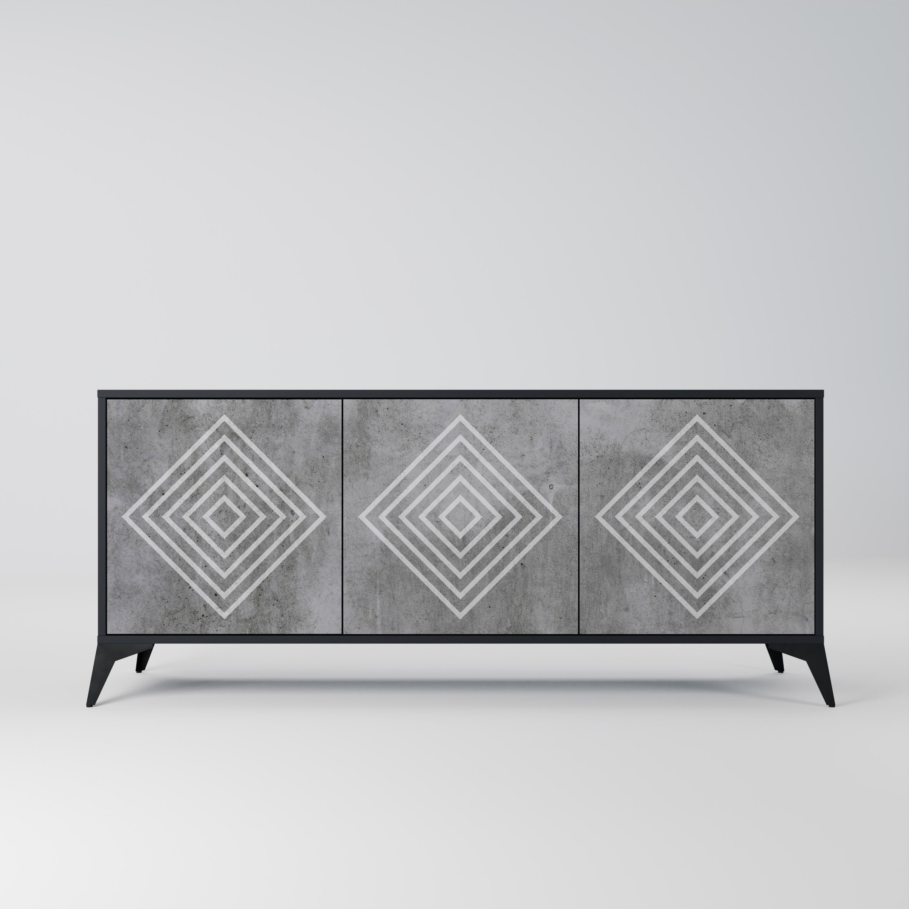 POLYGONAL ARTISTRY 3-dörrars skänk i svart finish