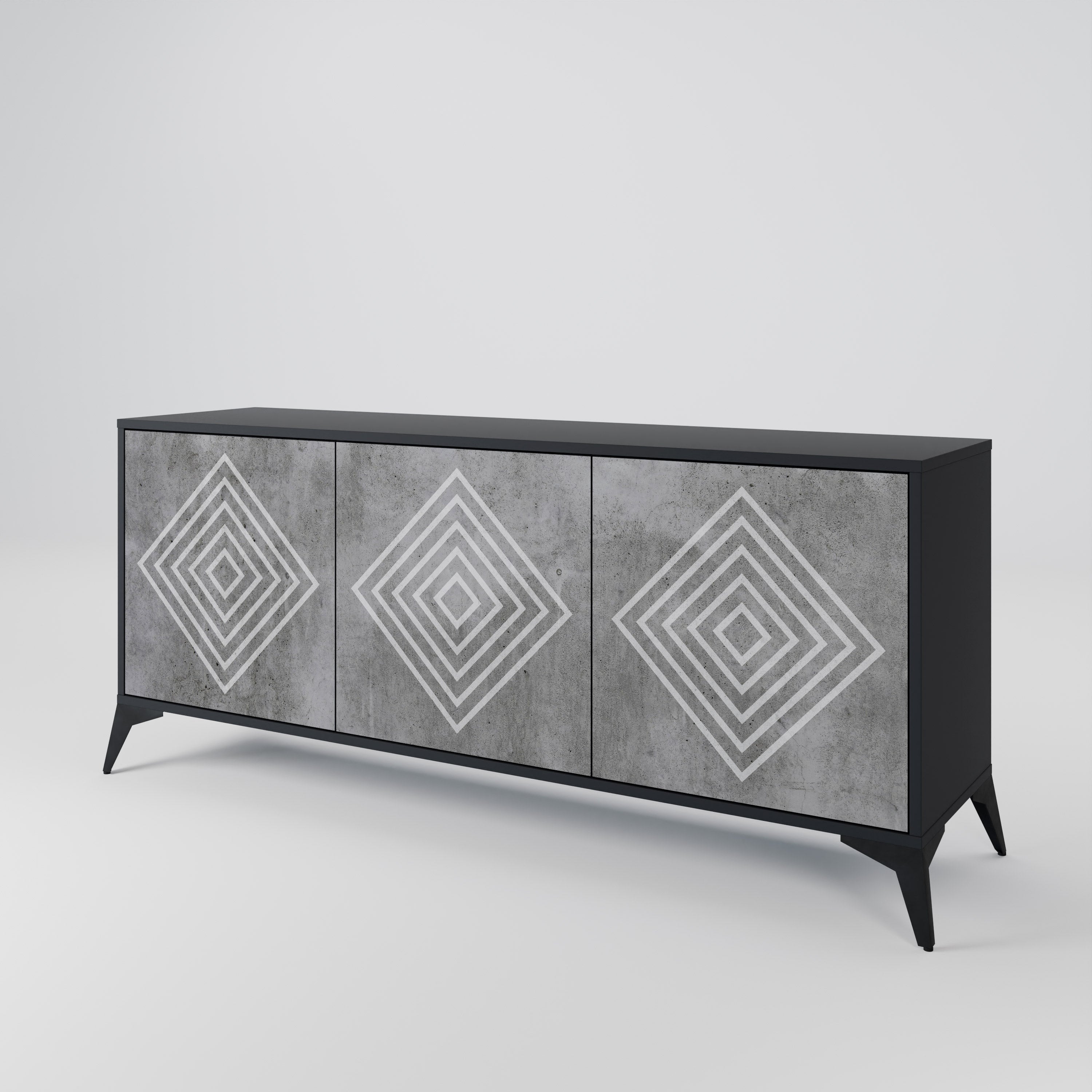 POLYGONAL ARTISTRY 3-dörrars skänk i svart finish