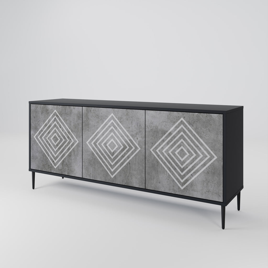 POLYGONAL ARTISTRY 3-dörrars skänk i svart finish