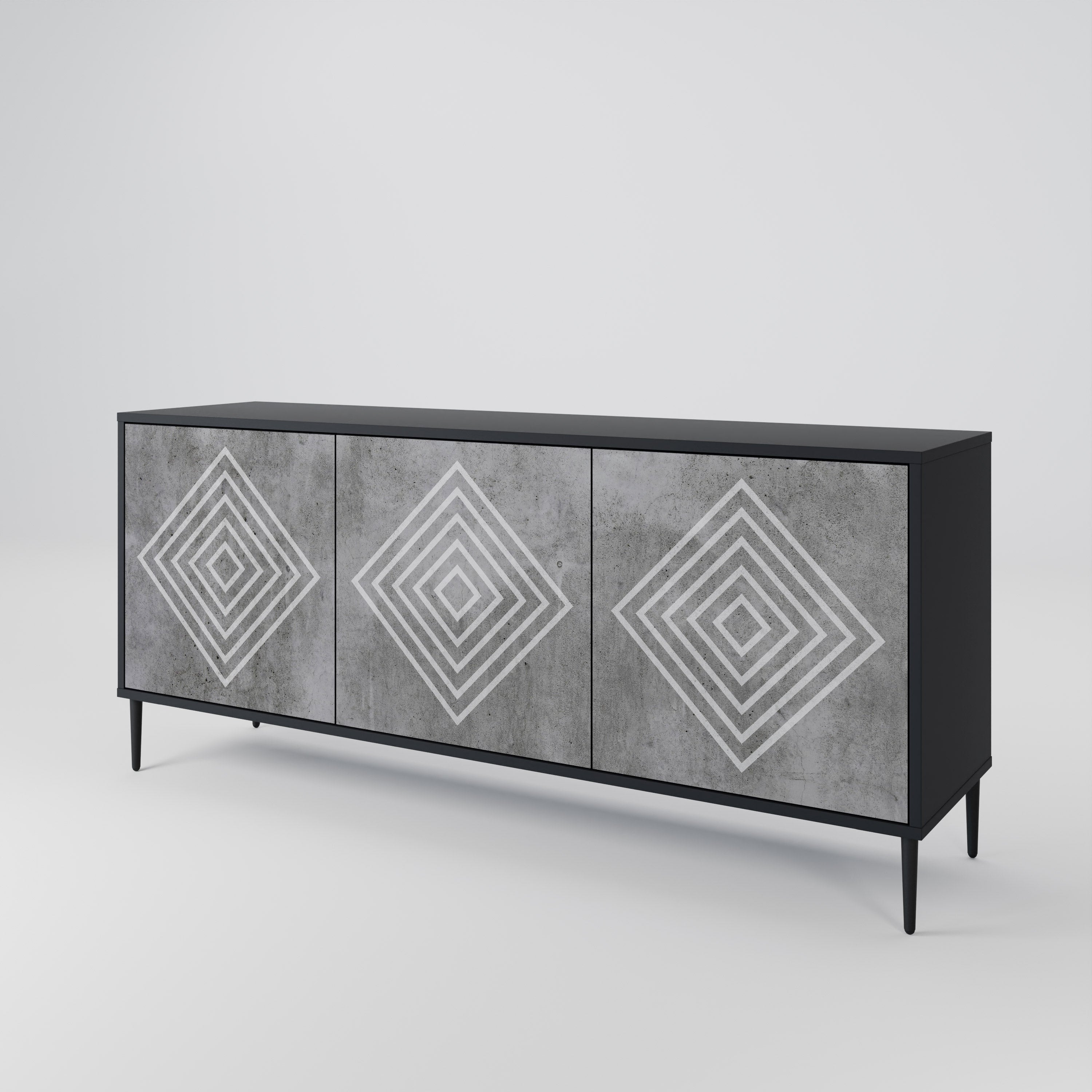 POLYGONAL ARTISTRY 3-dörrars skänk i svart finish