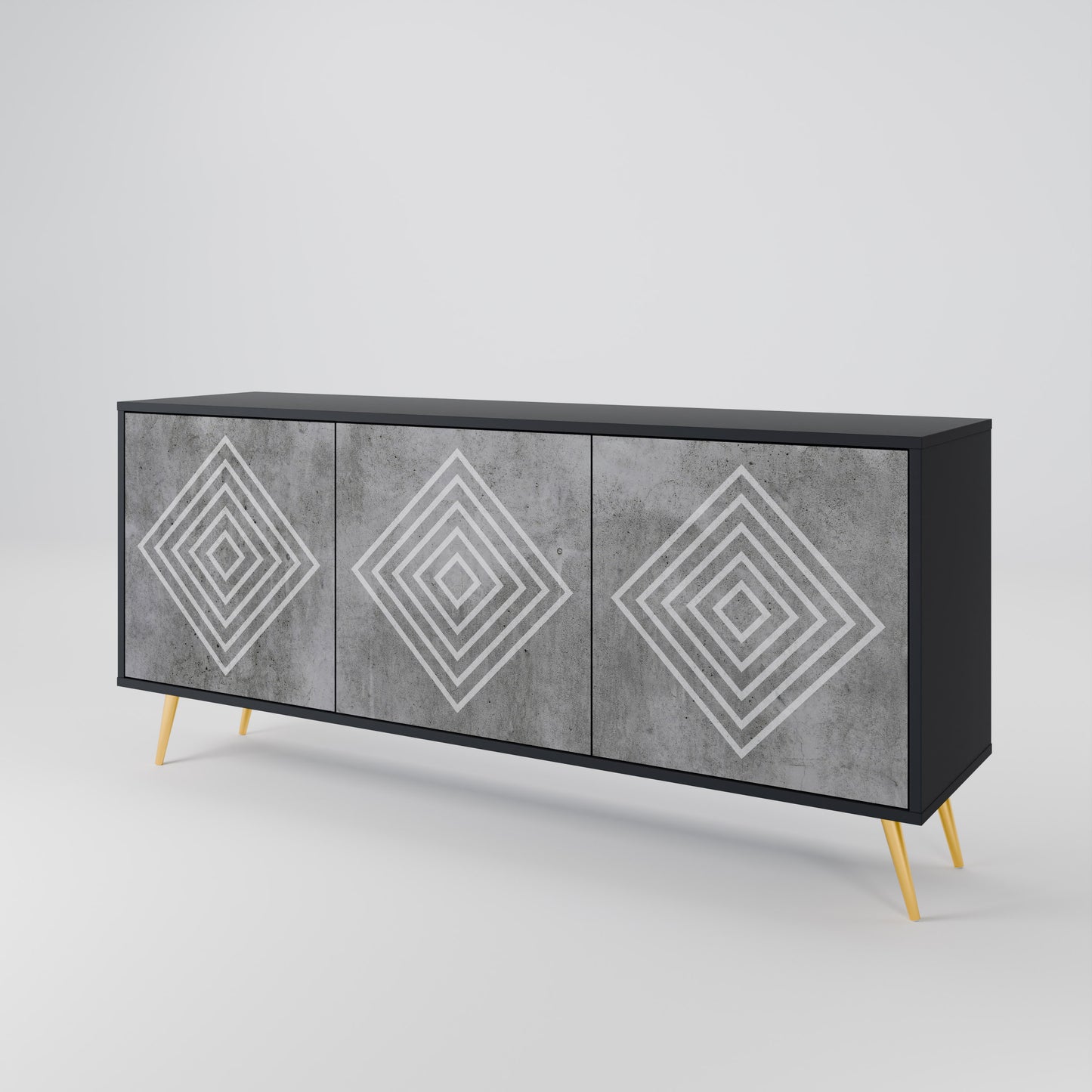 POLYGONAL ARTISTRY 3-dörrars skänk i svart finish