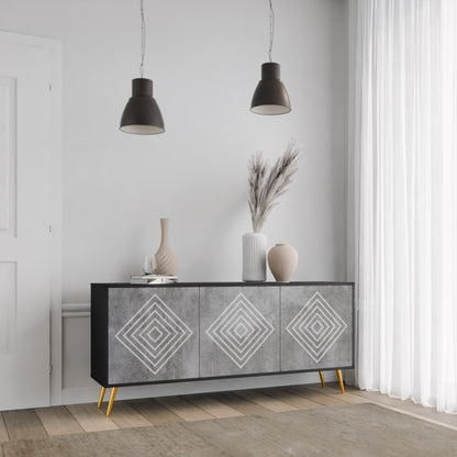 POLYGONAL ARTISTRY 3-dörrars skänk i svart finish