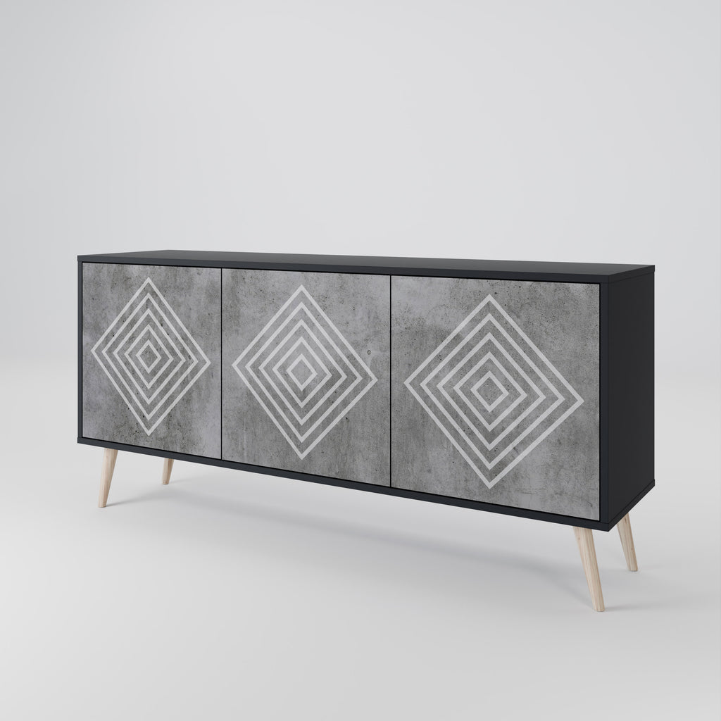 POLYGONAL ARTISTRY 3-dörrars skänk i svart finish