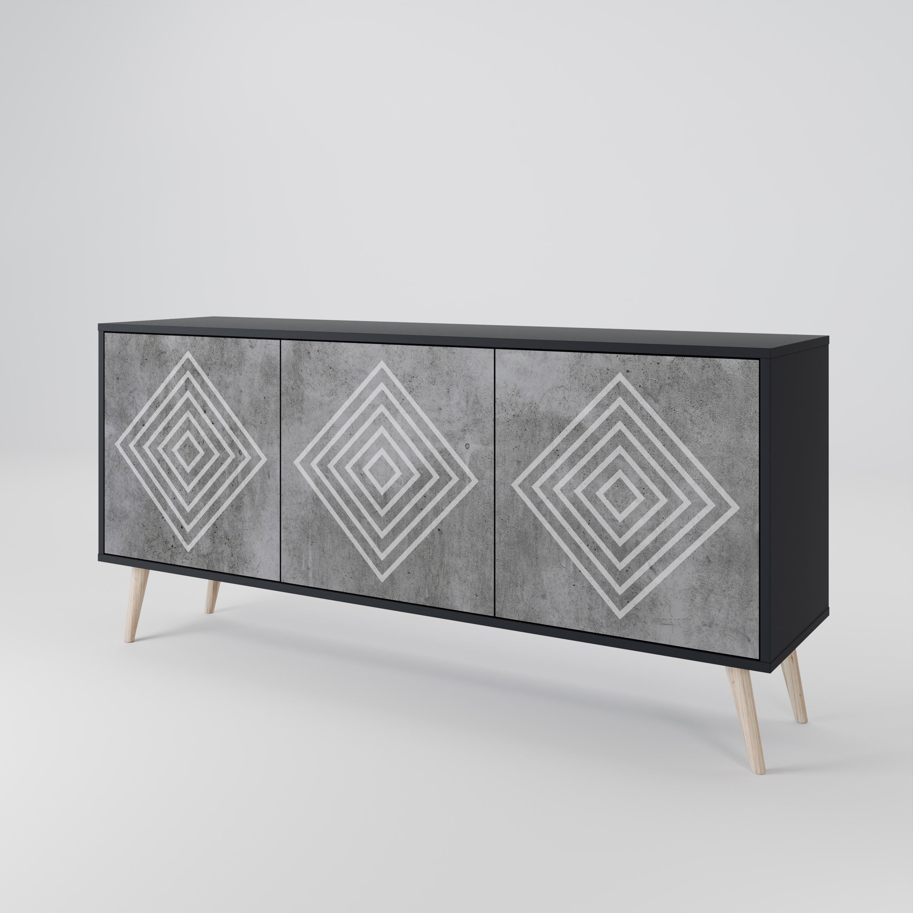 POLYGONAL ARTISTRY 3-dörrars skänk i svart finish