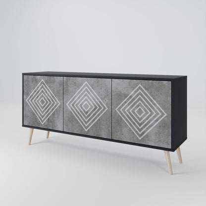 POLYGONAL ARTISTRY 3-dörrars skänk i svart finish