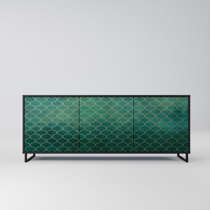 TESSELATED GREENERY 3-Door Sideboard in Black Finish