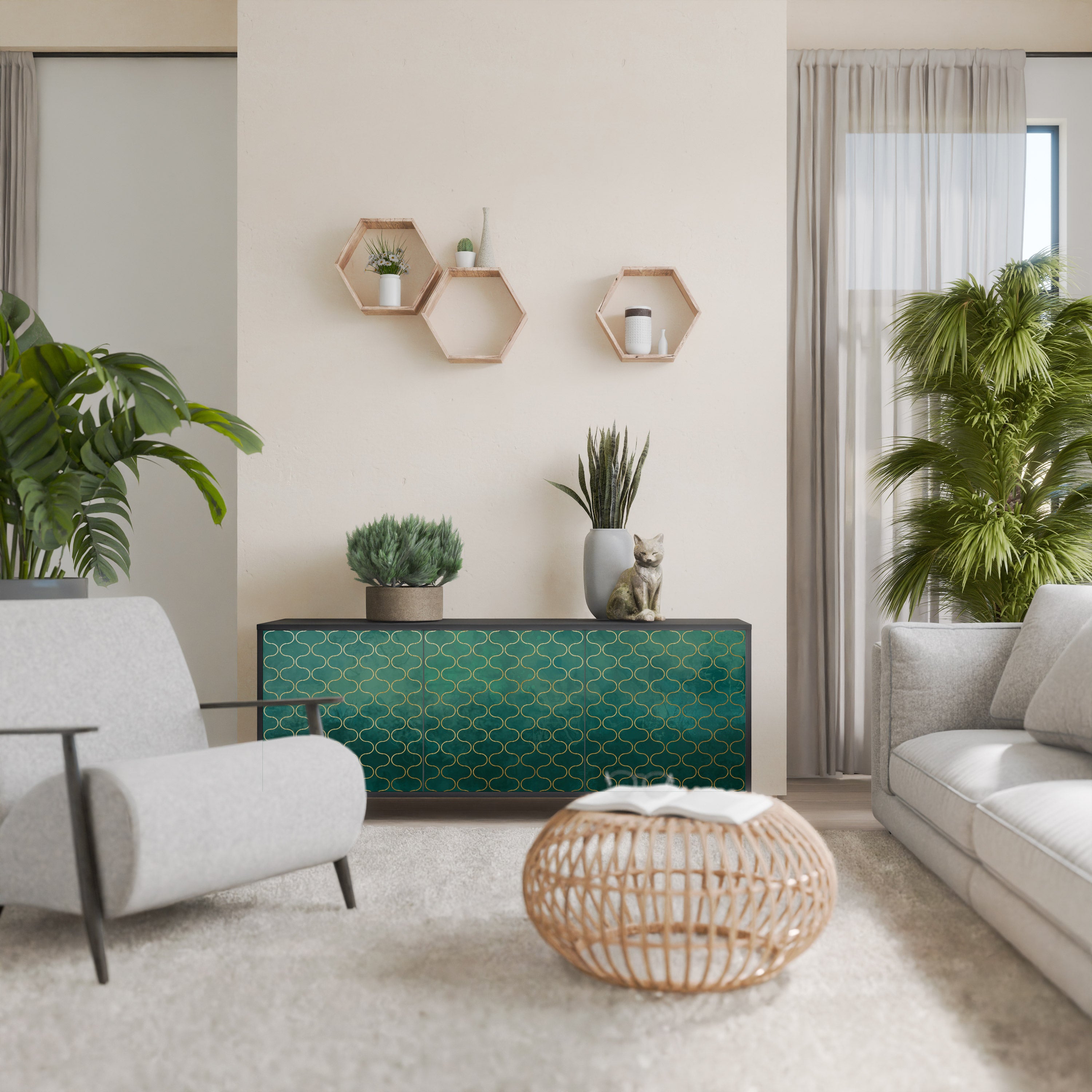 TESSELATED GREENRY 3-dörrars skänk i svart finish