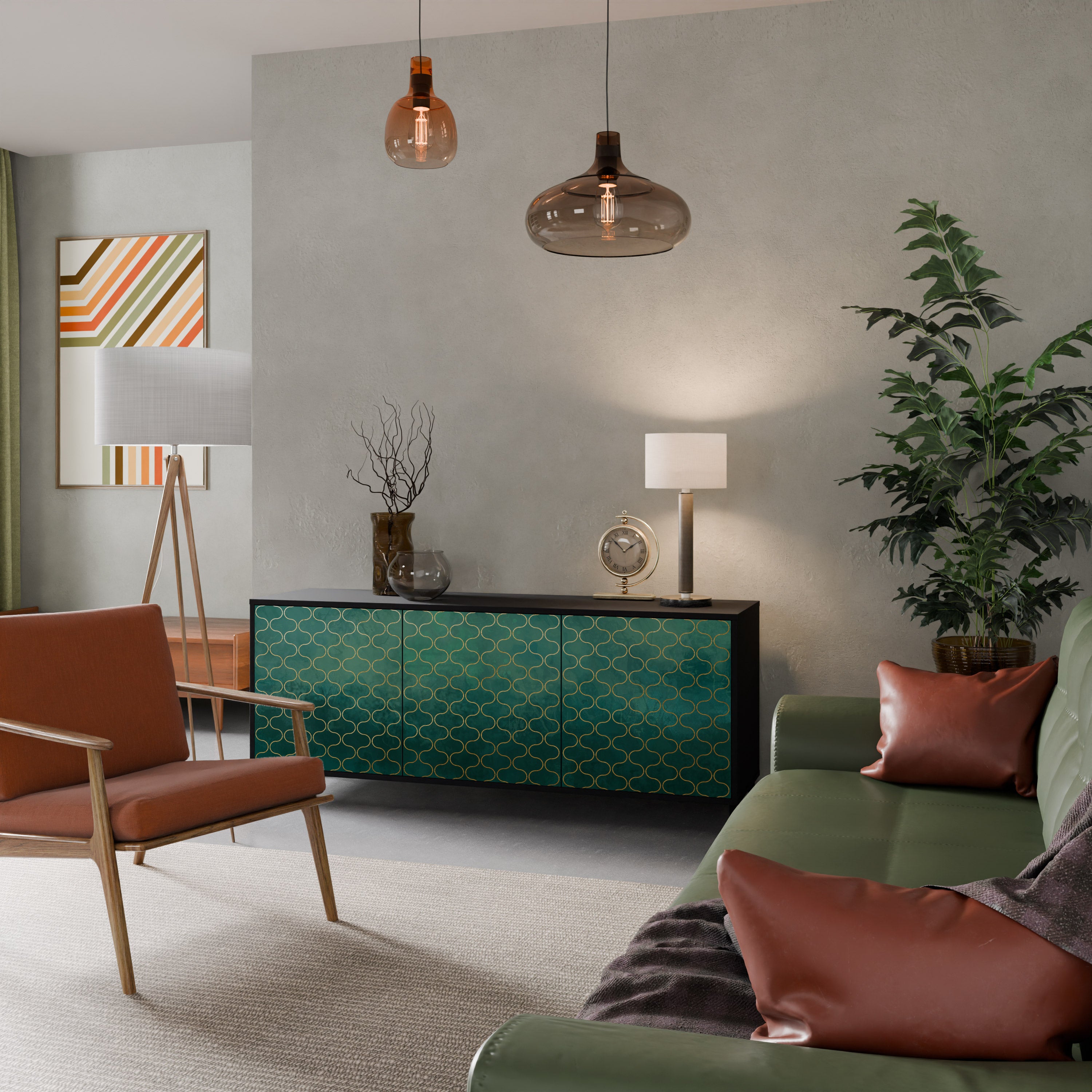 TESSELATED GREENRY 3-dörrars skänk i svart finish