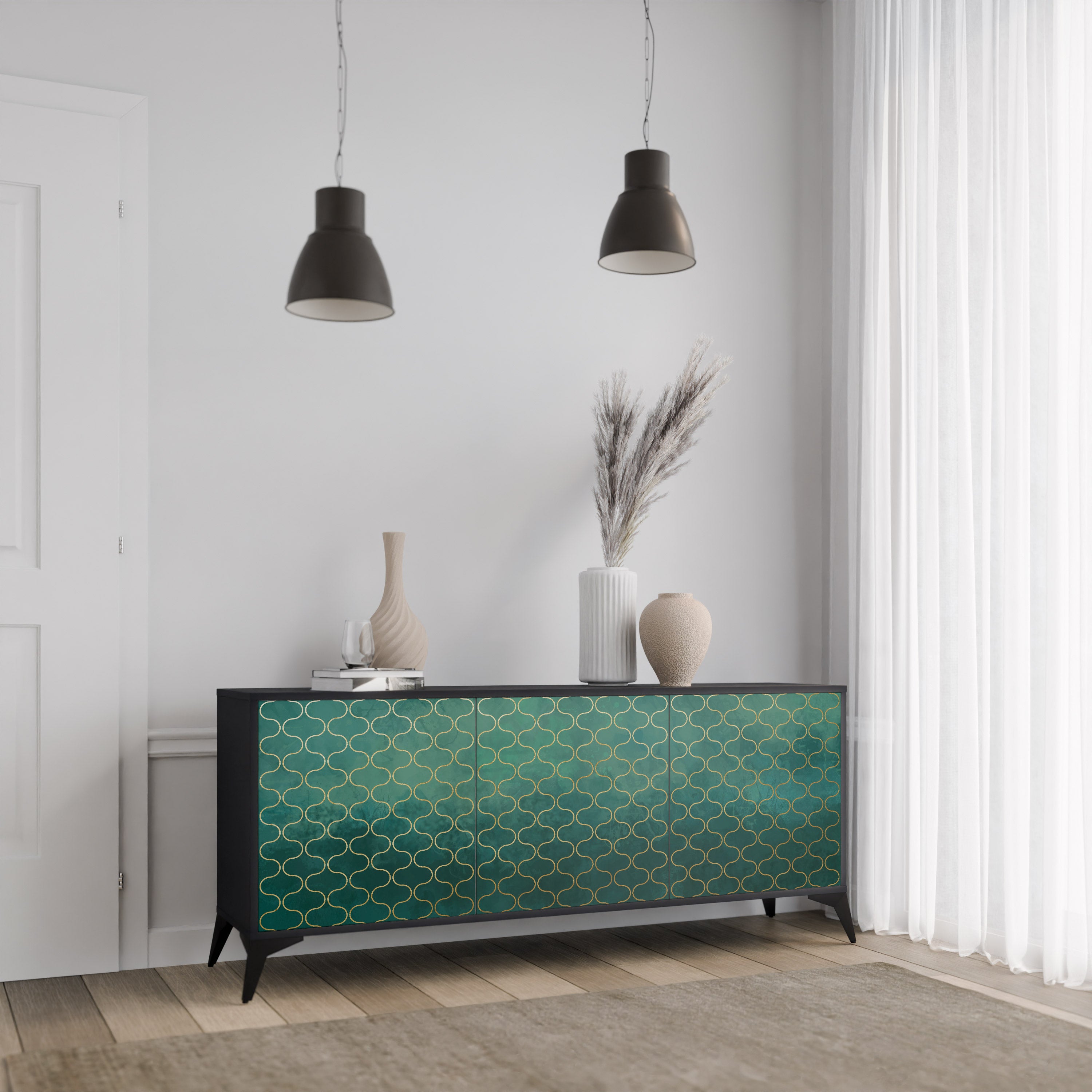 TESSELATED GREENRY 3-dörrars skänk i svart finish
