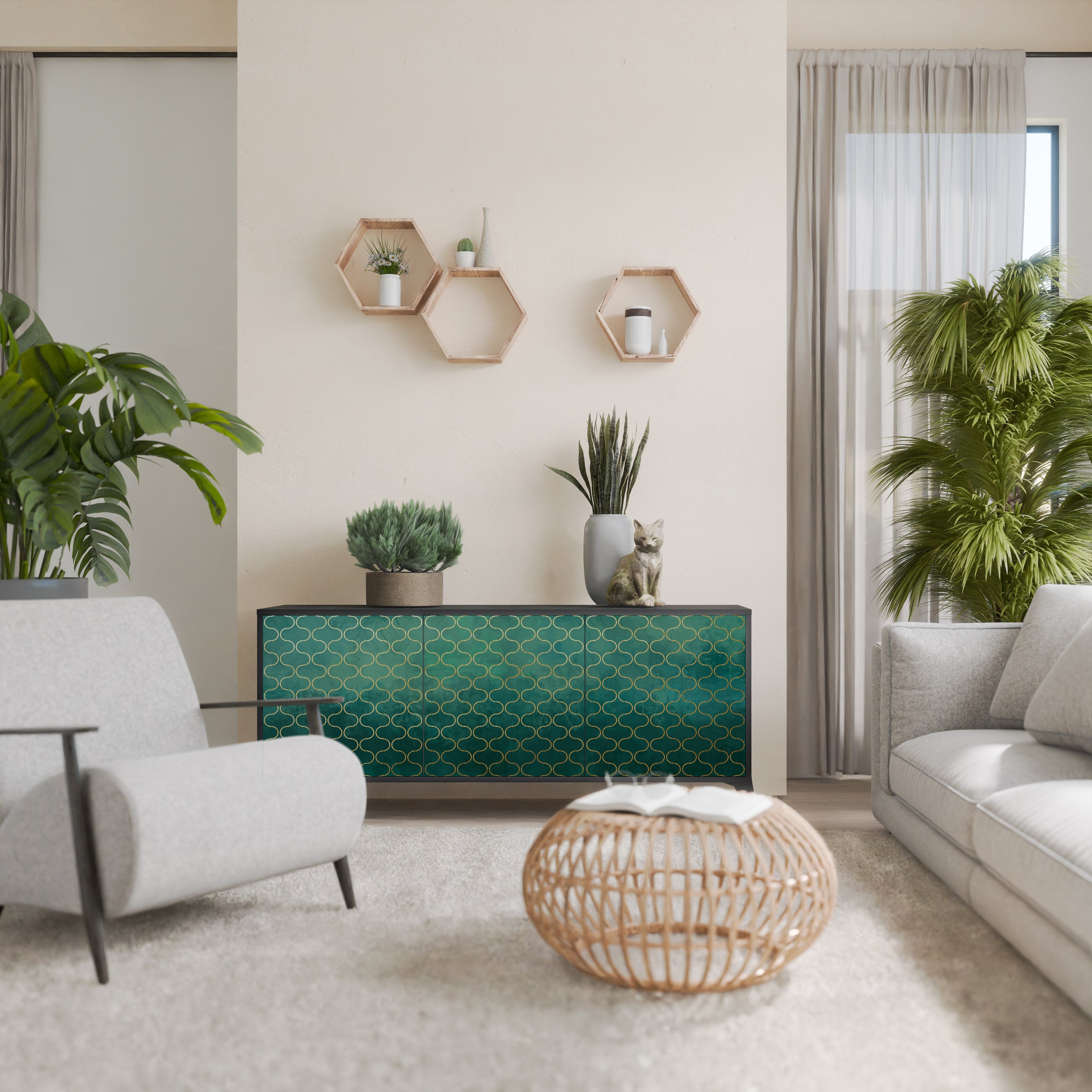 TESSELATED GREENRY 3-dörrars skänk i svart finish