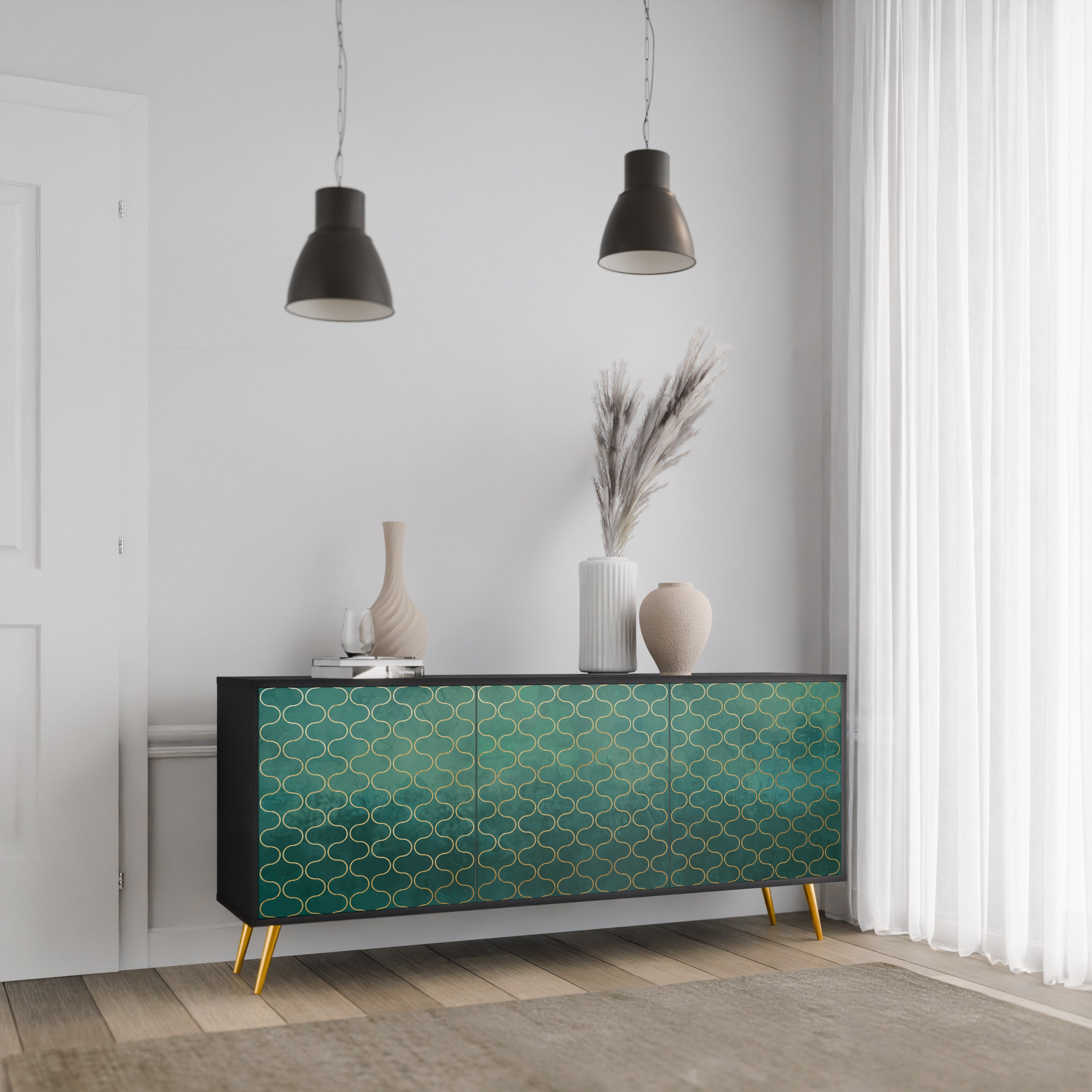 TESSELATED GREENRY 3-dörrars skänk i svart finish