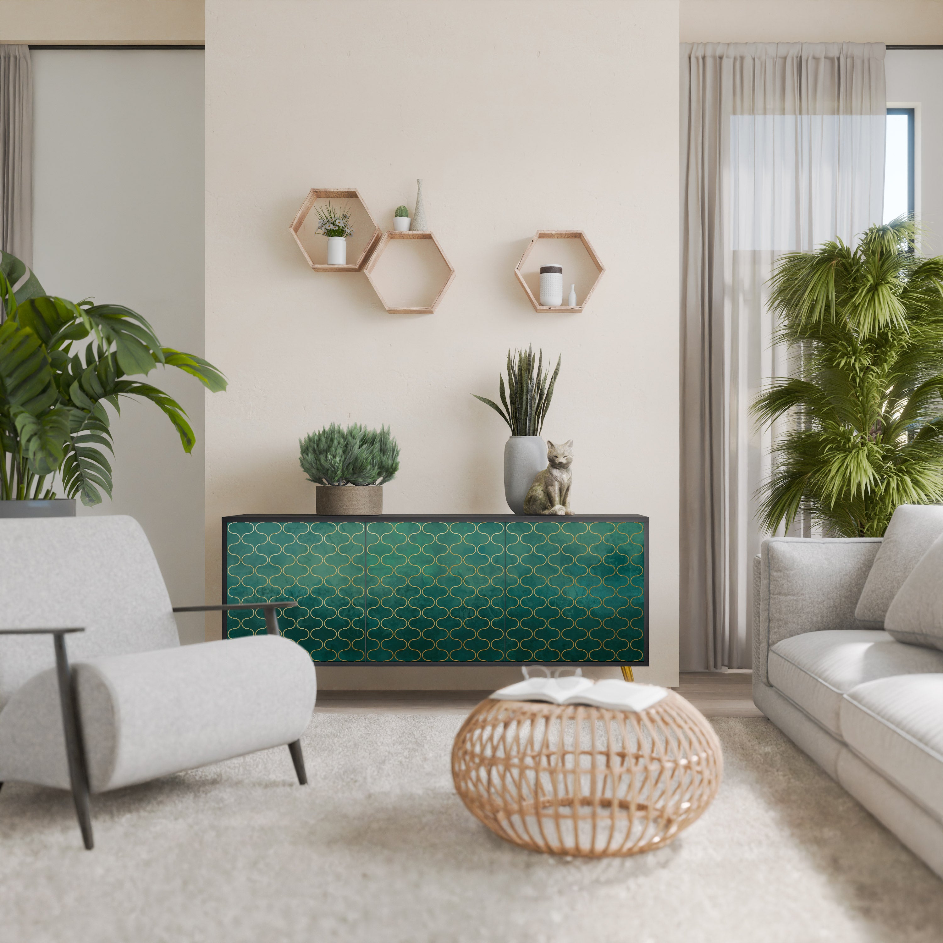 TESSELATED GREENRY 3-dörrars skänk i svart finish