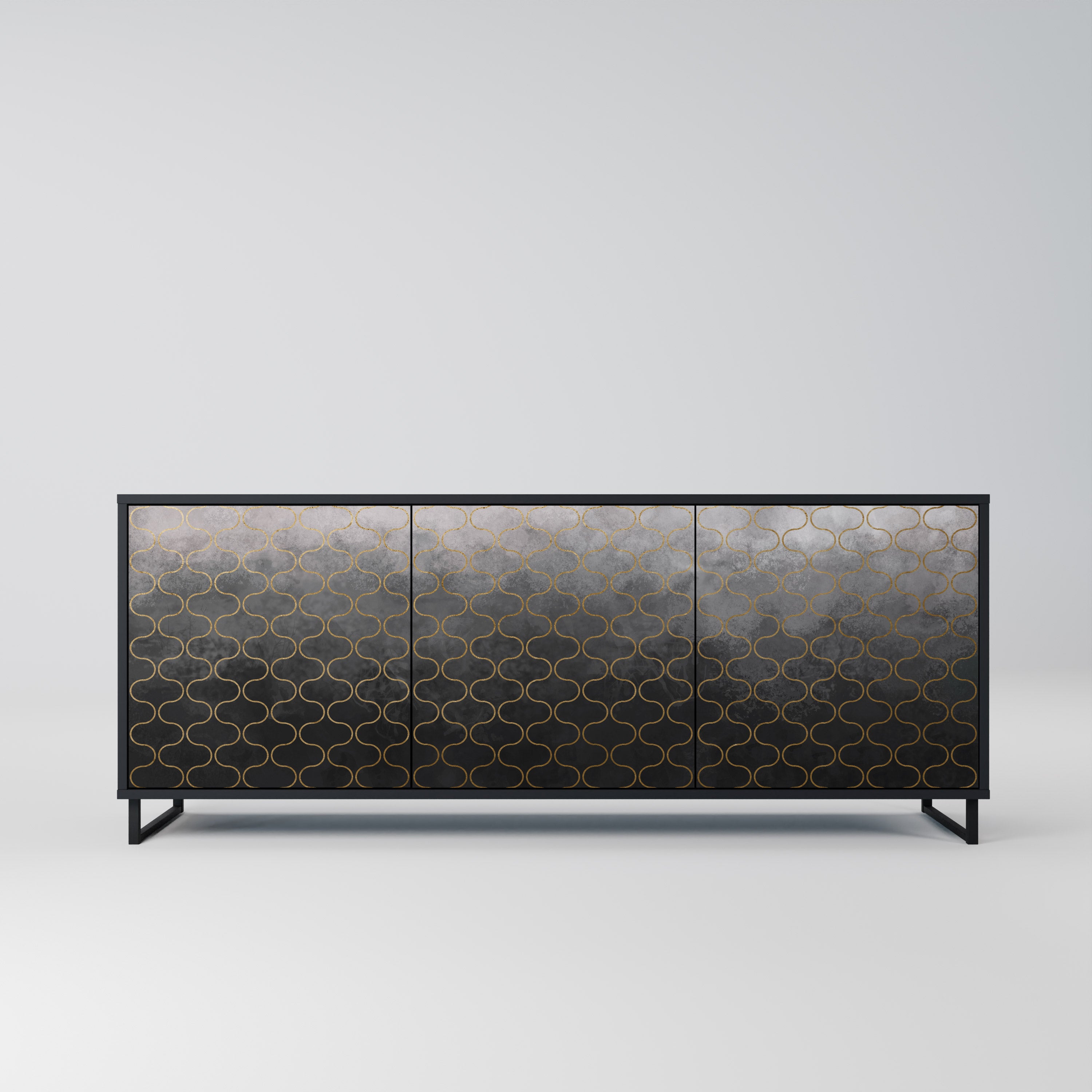 TESSELATED GRÅLIG 3-dörrars skänk i svart finish
