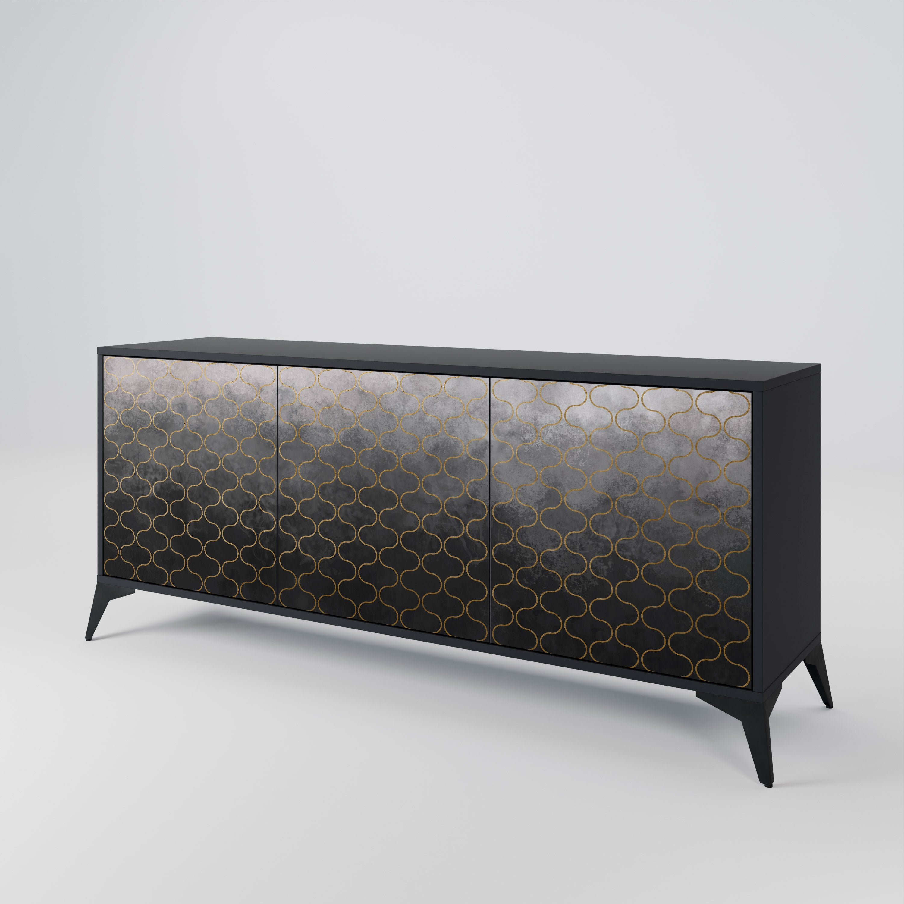TESSELATED GRÅLIG 3-dörrars skänk i svart finish