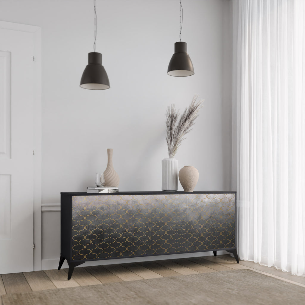 TESSELATED GRÅLIG 3-dörrars skänk i svart finish