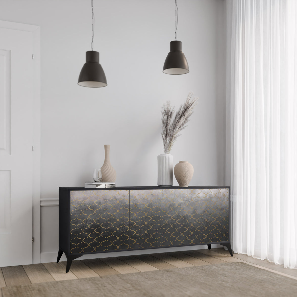 TESSELATED GRAYISH Skänk med tre dörrar