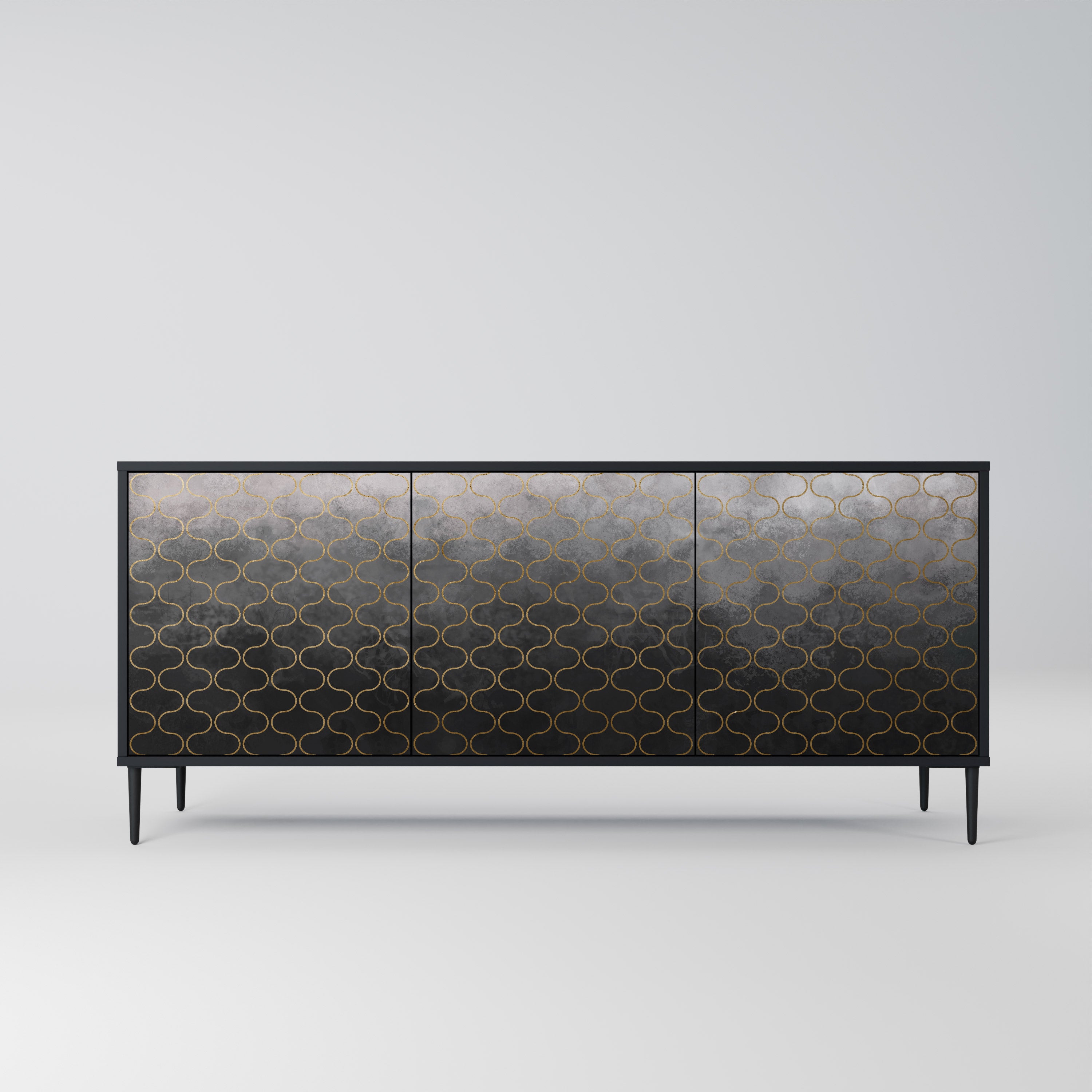 TESSELATED GRÅLIG 3-dörrars skänk i svart finish