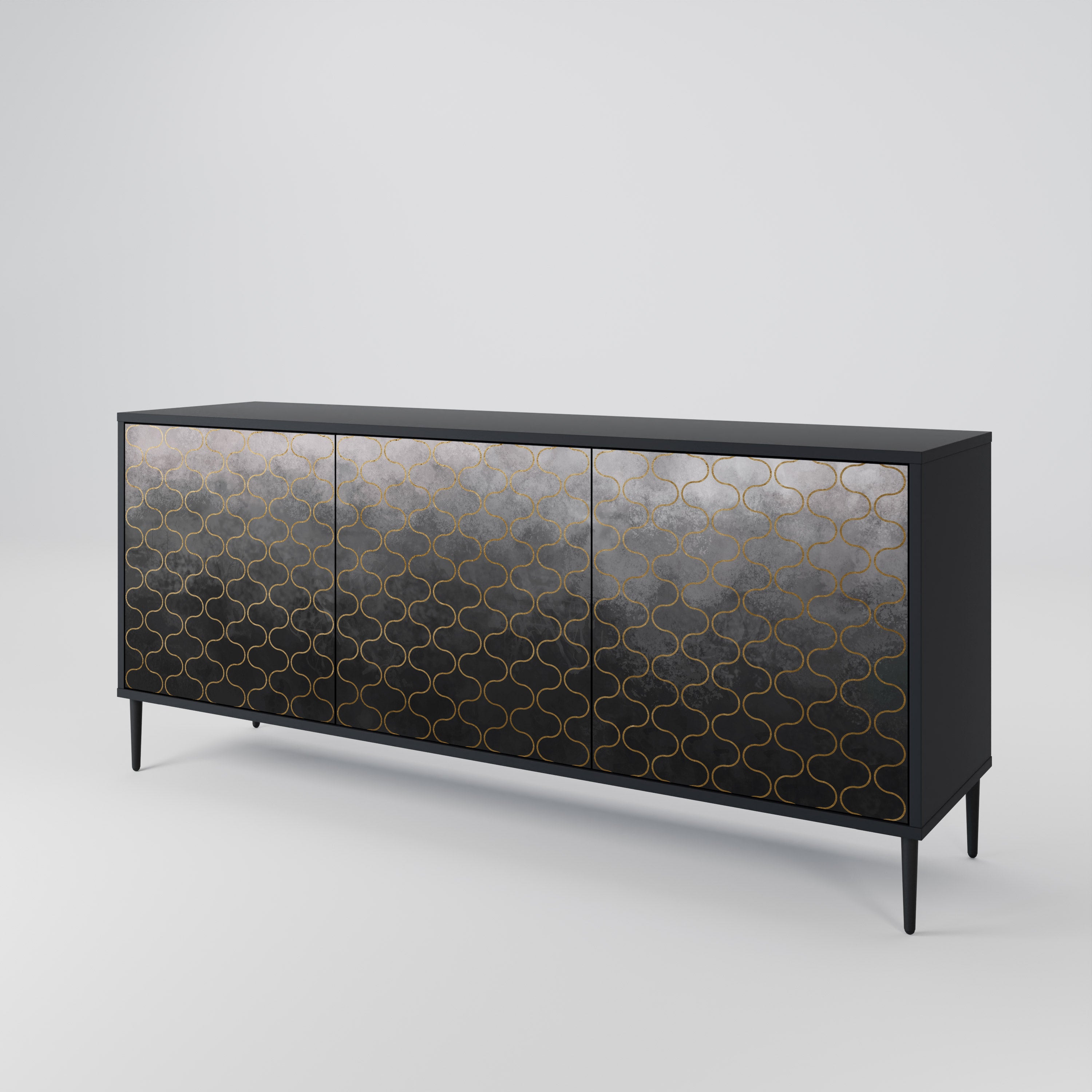 TESSELATED GRÅLIG 3-dörrars skänk i svart finish