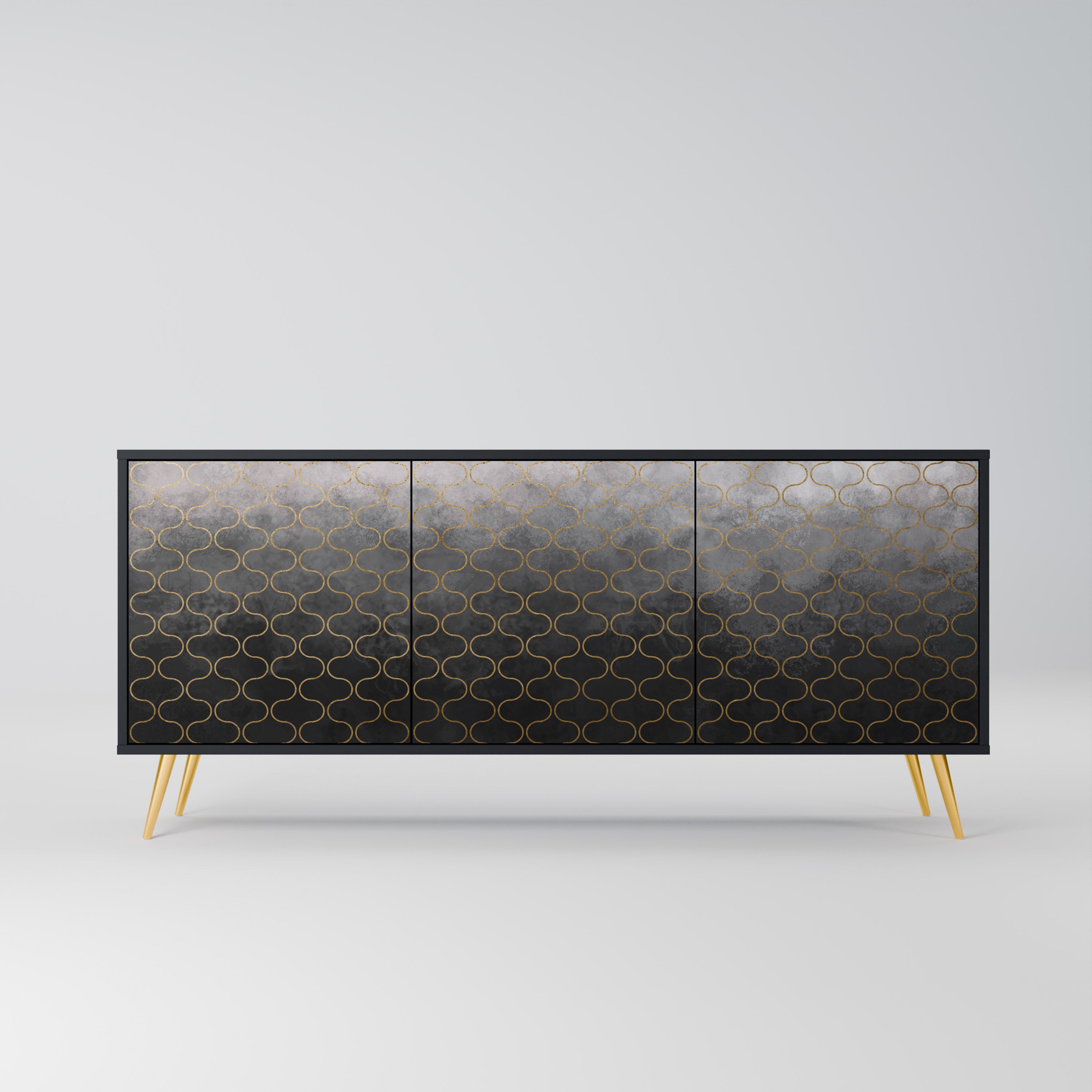 TESSELATED GRÅLIG 3-dörrars skänk i svart finish
