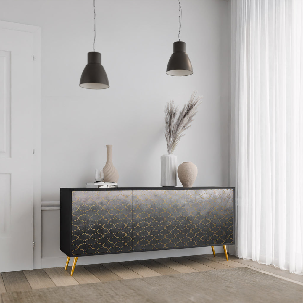 TESSELATED GRÅLIG 3-dörrars skänk i svart finish