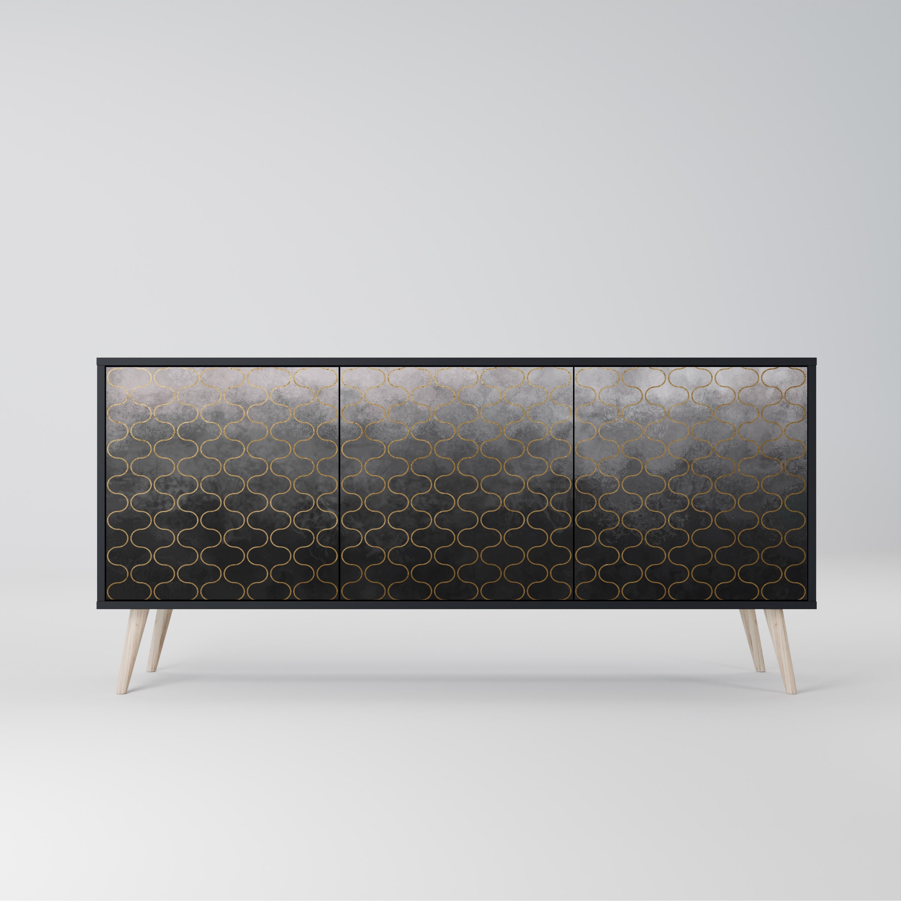 TESSELATED GRÅLIG 3-dörrars skänk i svart finish