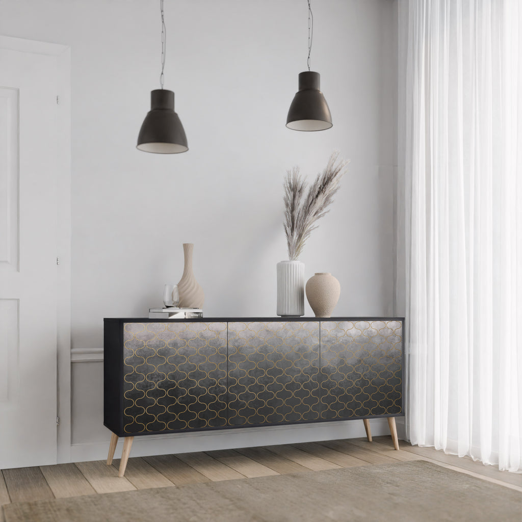 TESSELATED GRÅLIG 3-dörrars skänk i svart finish
