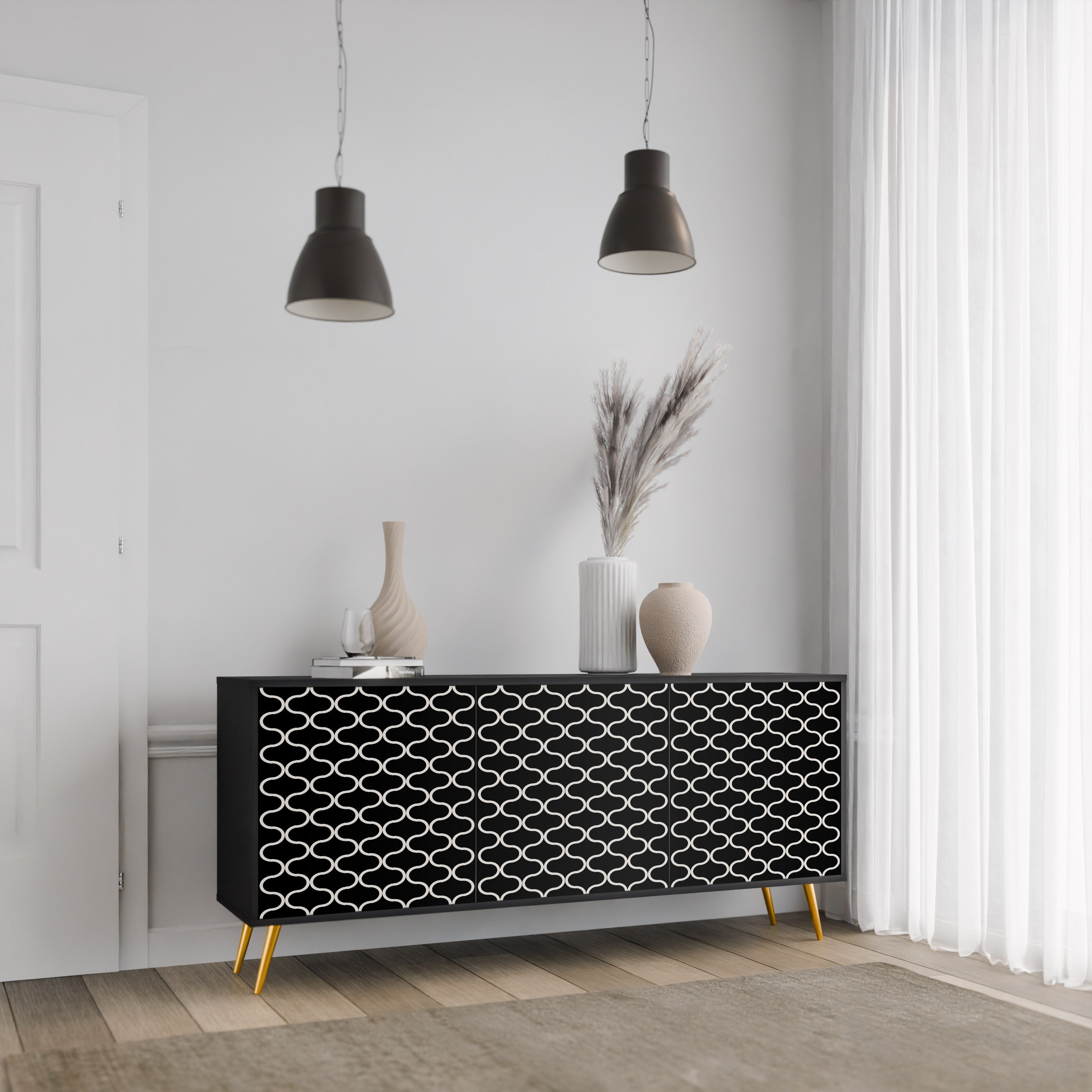 TESSELATED BLACKNESS 3-dörrars skänk i svart finish