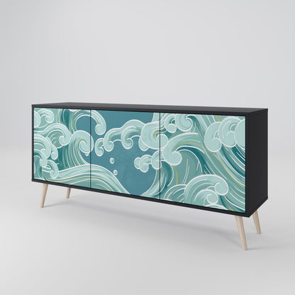 ASIAN SWAY 3-Door Sideboard in Black Finish