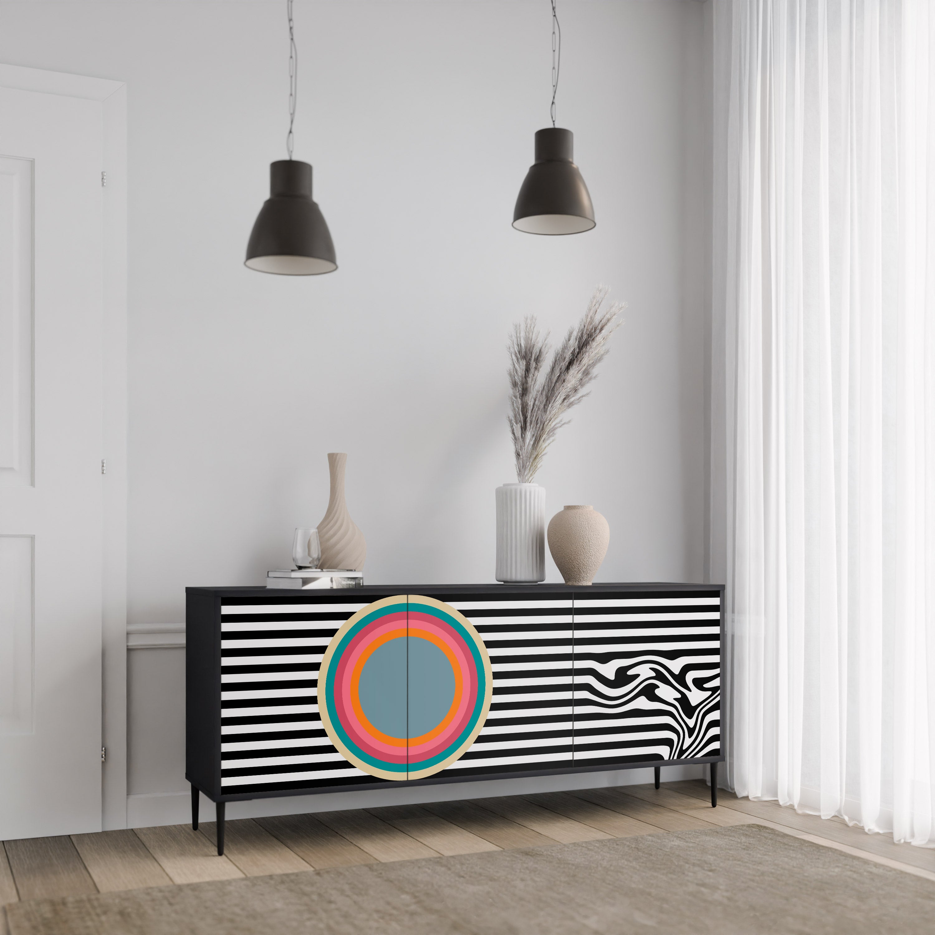 SPECTRA SHOWCASE 3-dörrars skänk i svart finish