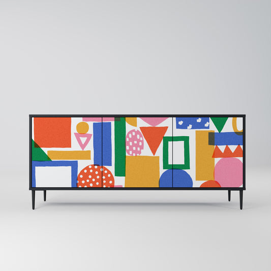 GEOMETRIC GLIMMER 3-Door Sideboard in Black Finish