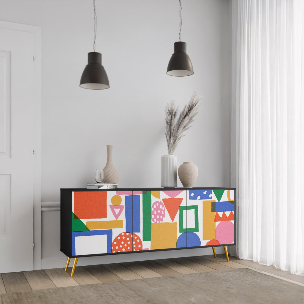 GEOMETRIC GLIMMER 3-dörrars skänk i svart finish