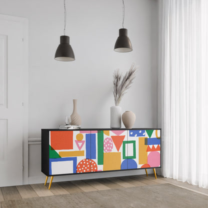GEOMETRIC GLIMMER 3-dörrars skänk i svart finish