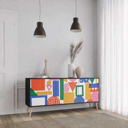 GEOMETRIC GLIMMER 3-dörrars skänk i svart finish