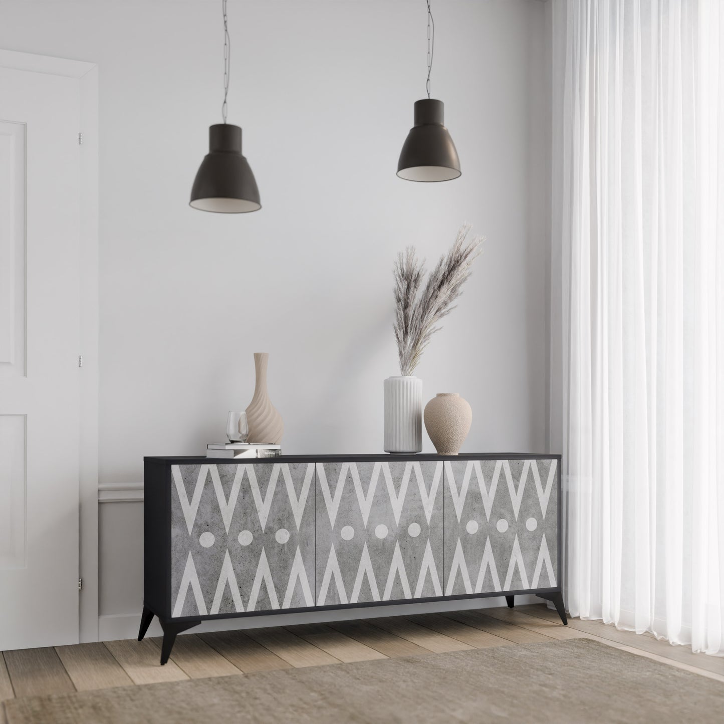 SHARP EDGES 3-dörrars skänk i svart finish