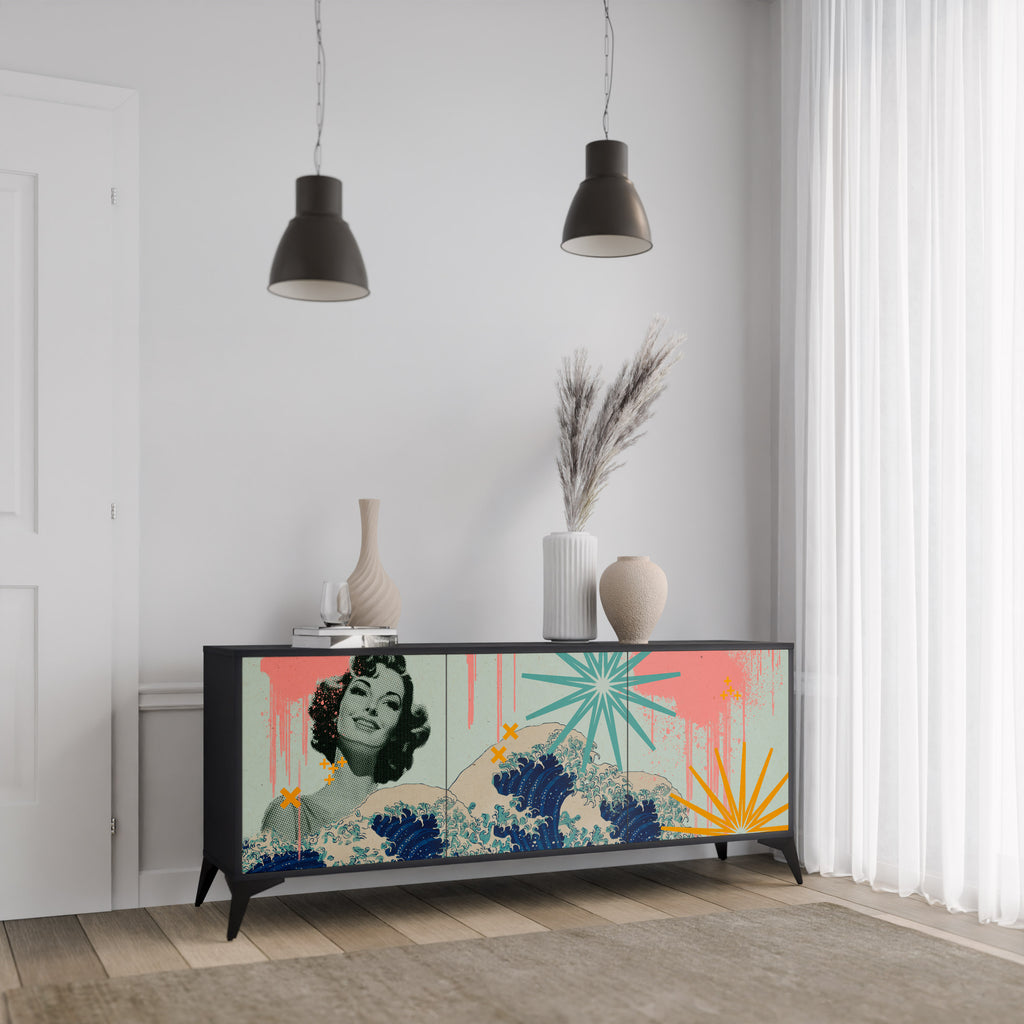 KANAGAWA BEAUTY 3-dörrars skänk i svart finish