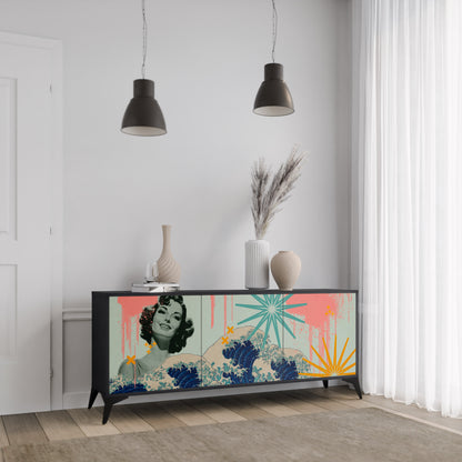 KANAGAWA BEAUTY 3-dörrars skänk i svart finish