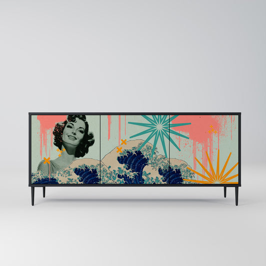 KANAGAWA BEAUTY 3-Door Sideboard in Black Finish