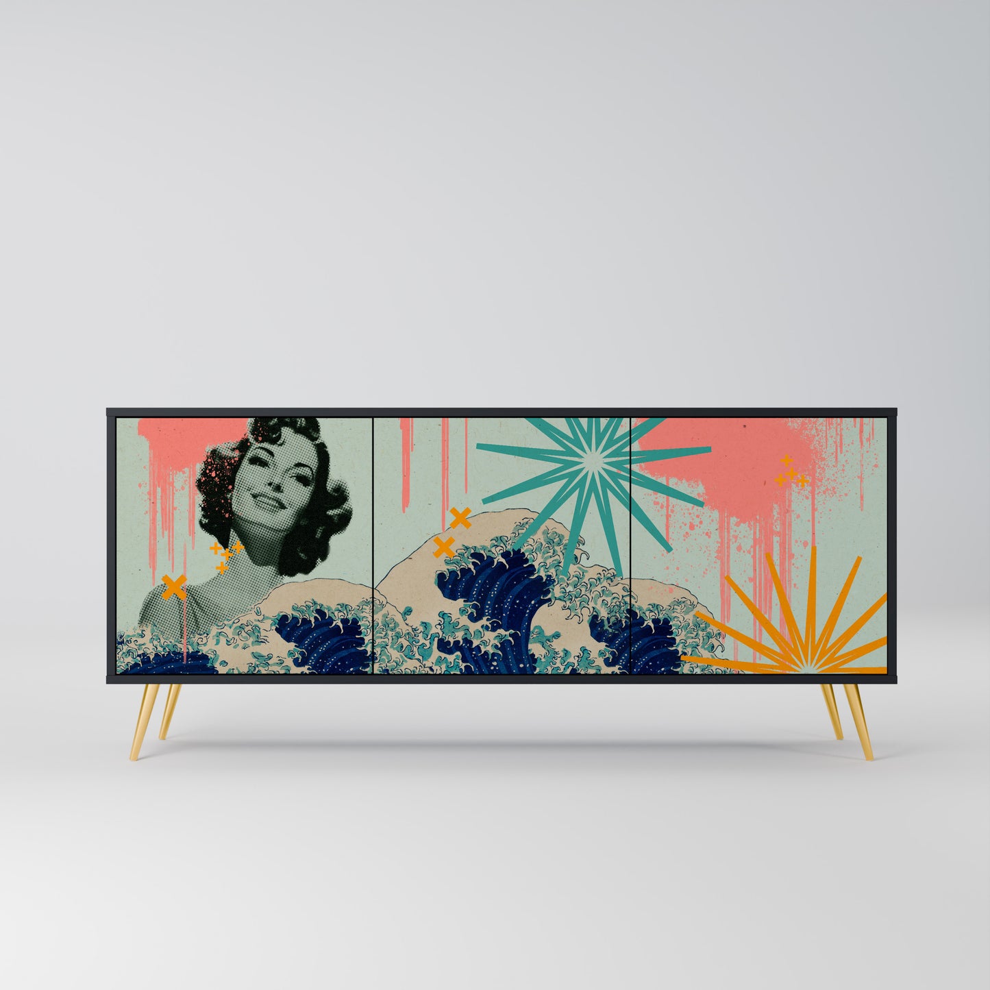 KANAGAWA BEAUTY 3-dörrars skänk i svart finish