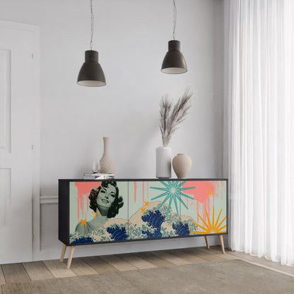 KANAGAWA BEAUTY 3-dörrars skänk i svart finish