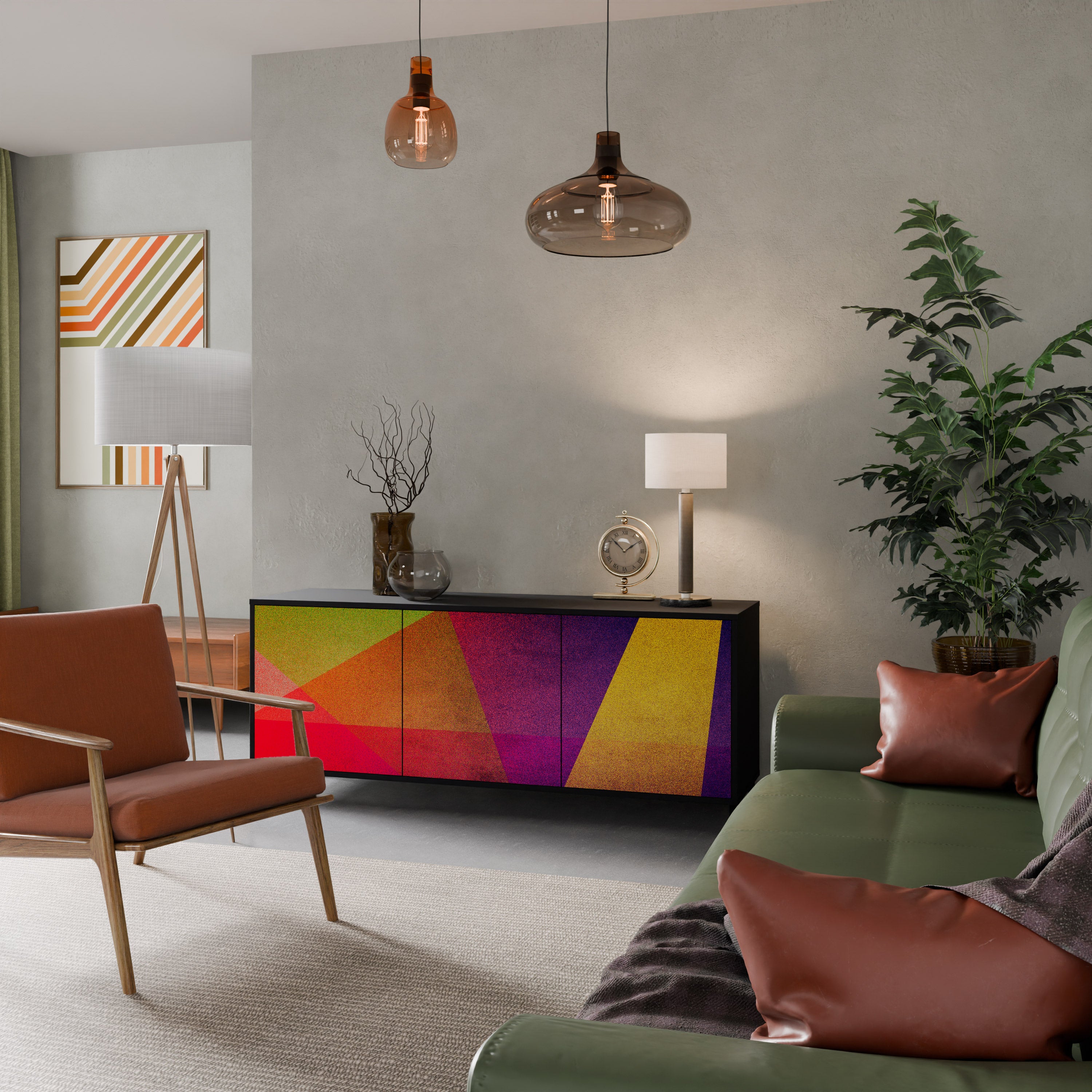 VIVID GEOMETRY 3-dörrars skänk i svart finish