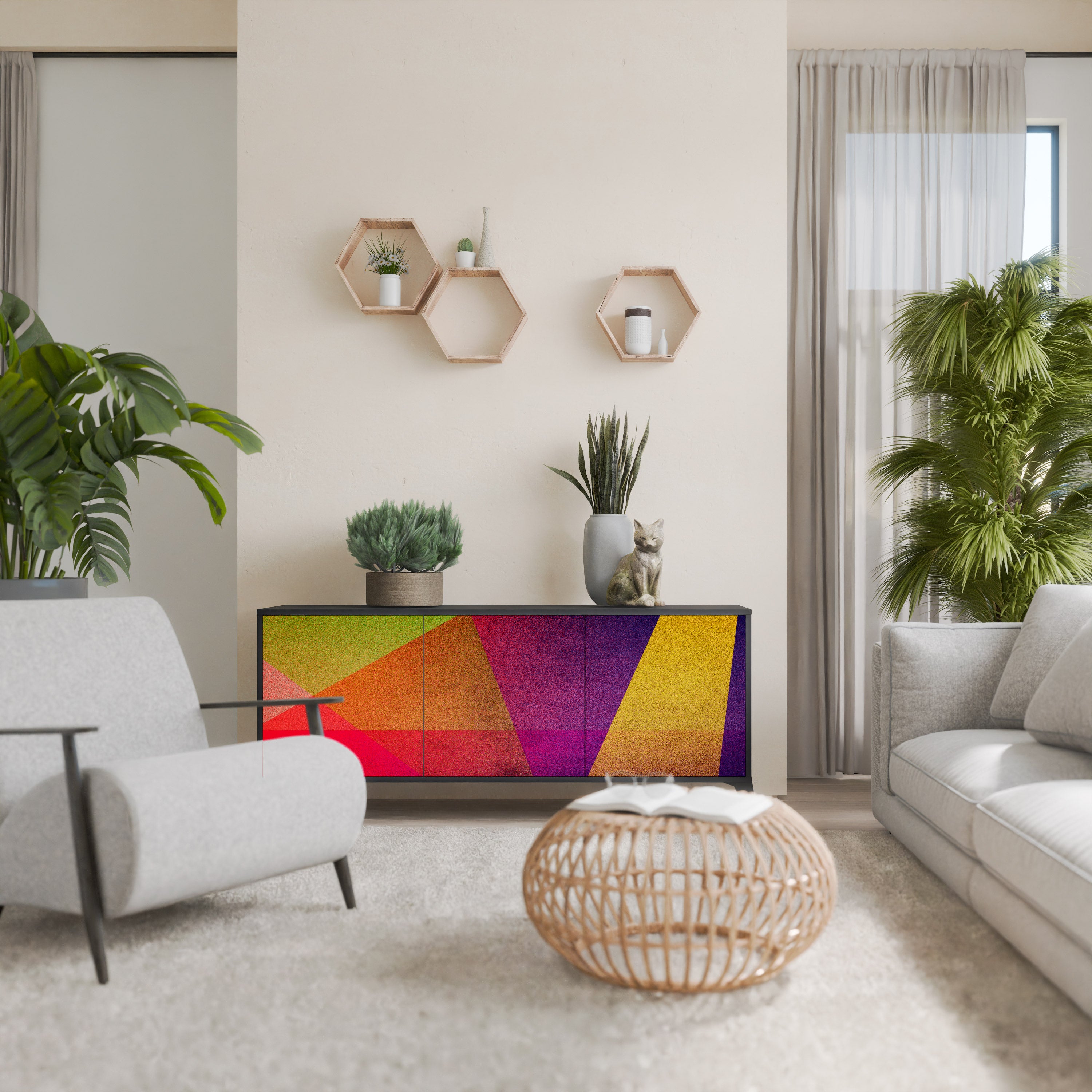 VIVID GEOMETRY 3-dörrars skänk i svart finish
