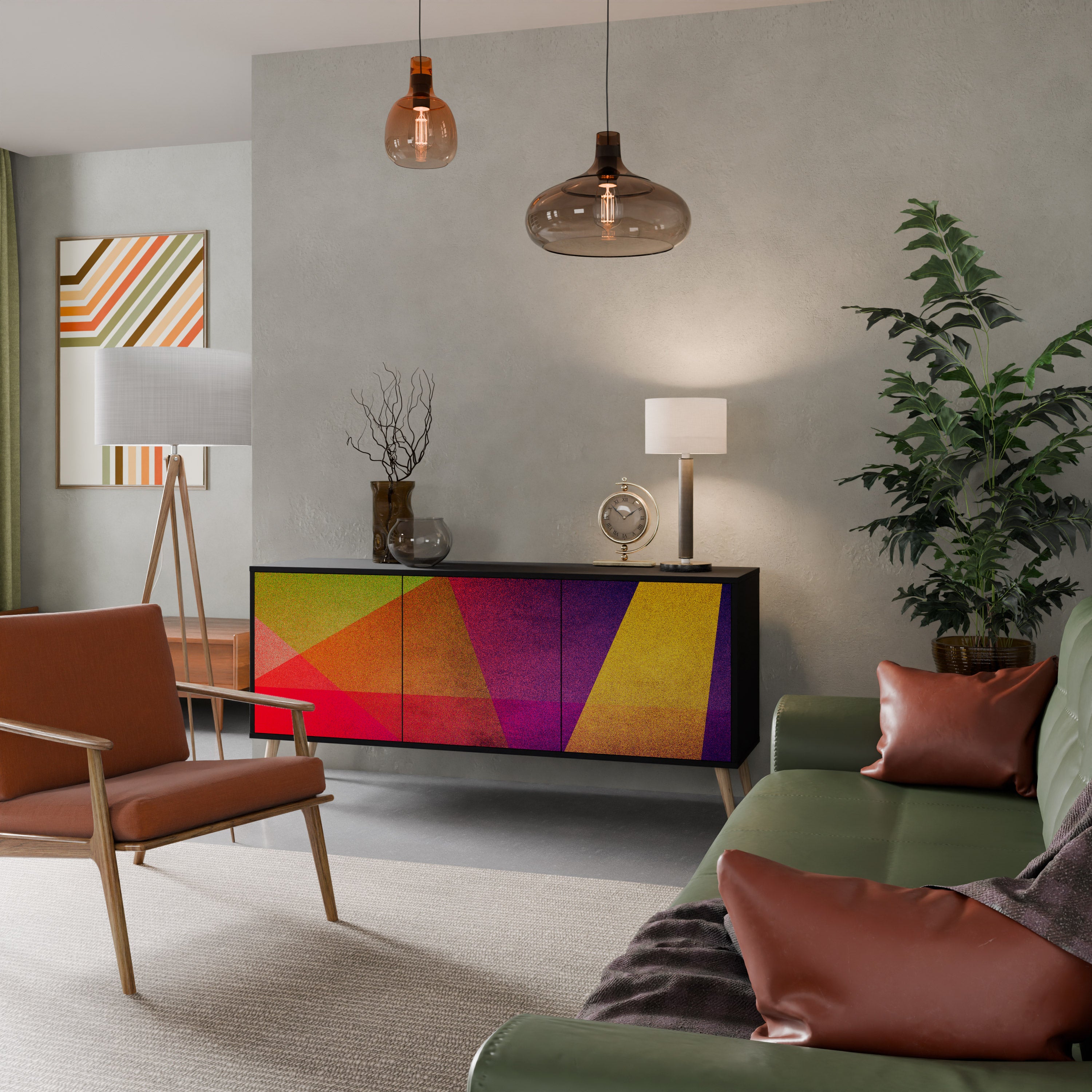 VIVID GEOMETRY 3-dörrars skänk i svart finish