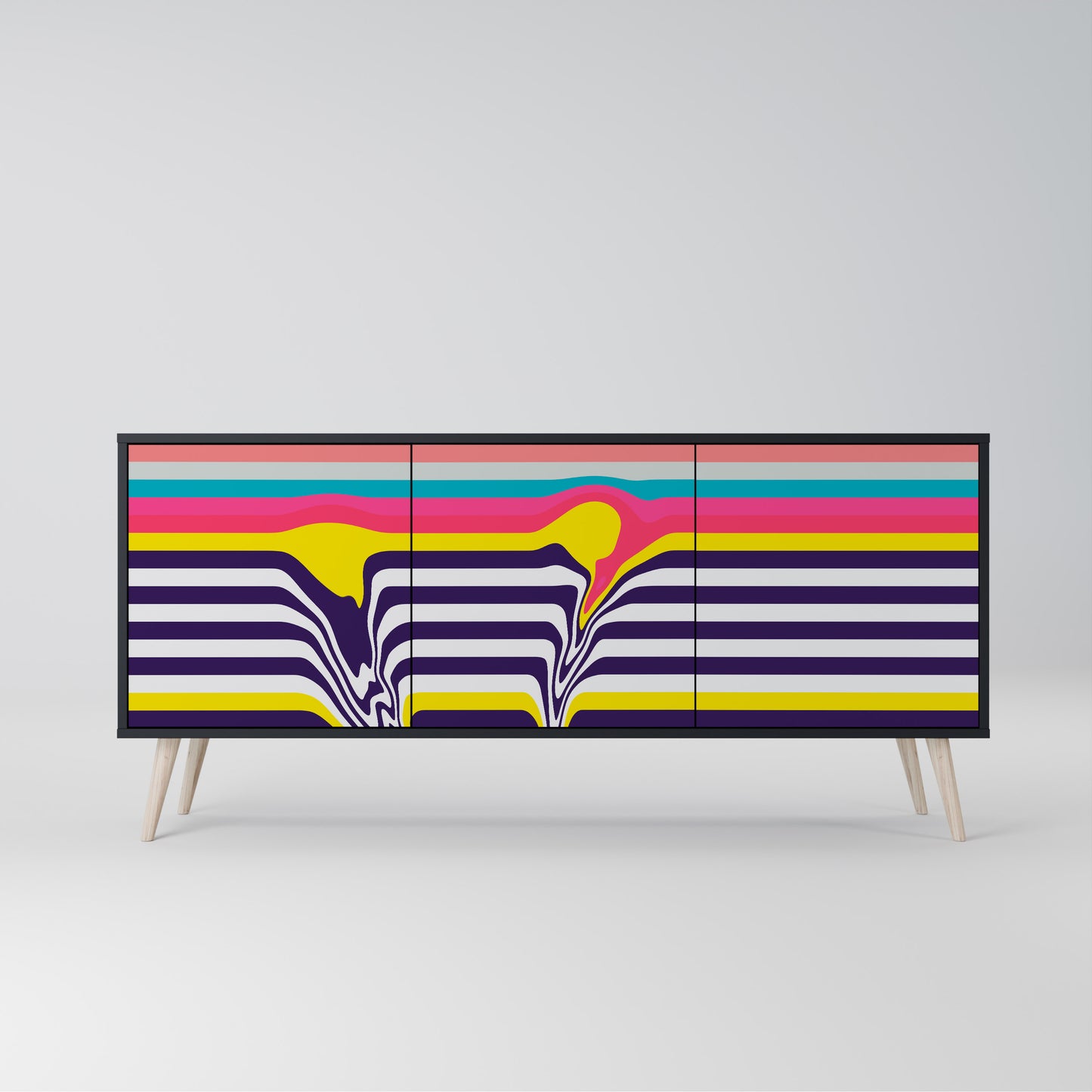 TONE COLLAPSE 3-Door Sideboard in Black Finish