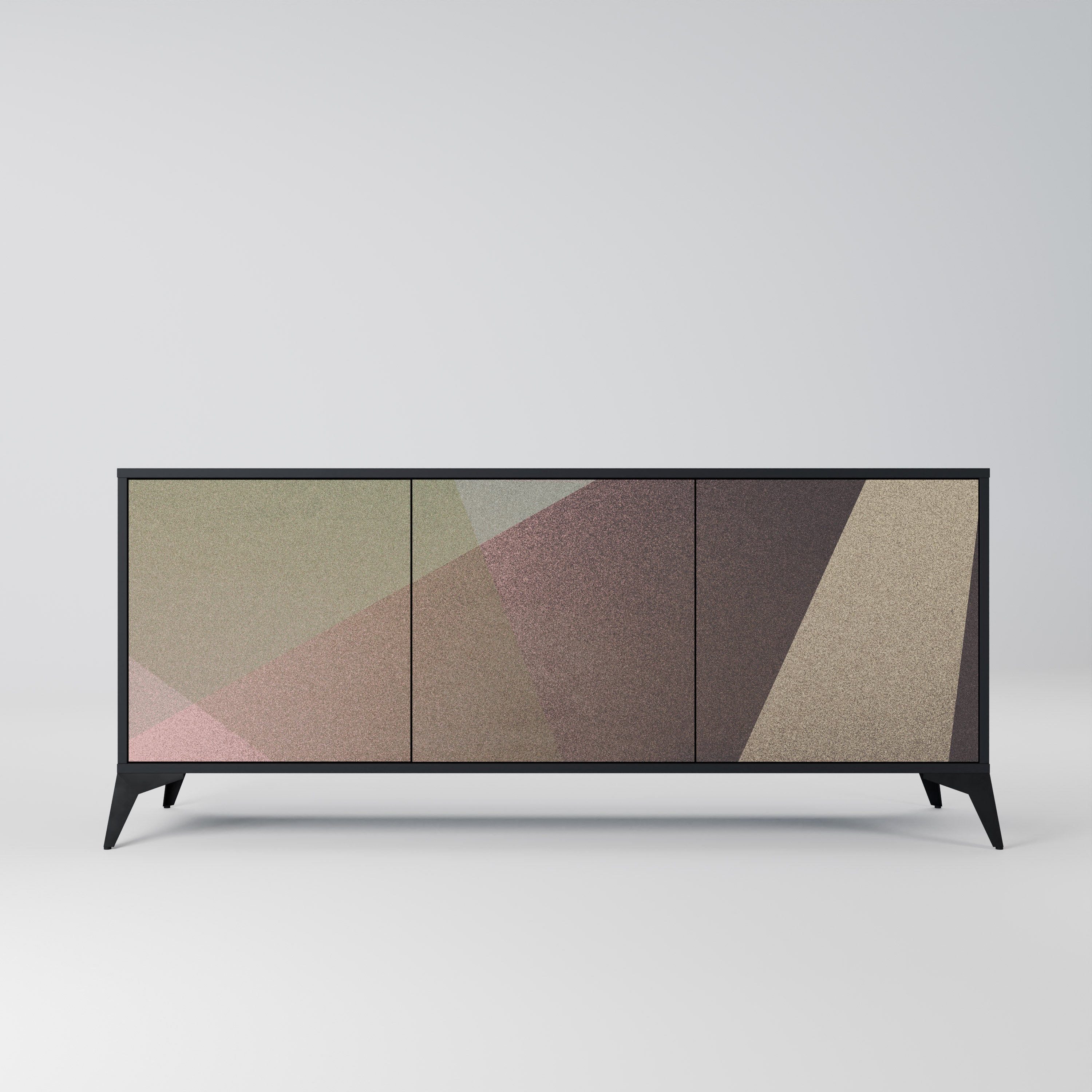 BEIGE GEOMETRY 3-dörrars skänk i svart finish
